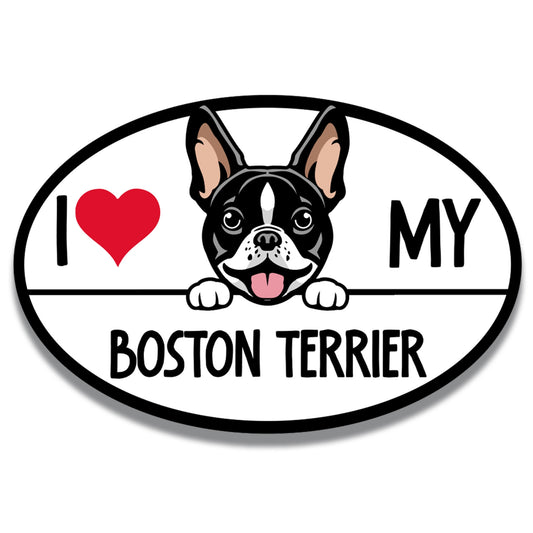 Magnet Me Up I Love My Boston Terrier Dog Breed Car Magnet Decal, 4x6 Inches Oval, Adorable Decoration for Vehicle, Fridge, and More! Cute Peeking Dog, Breed Lovers Bumper Magnet, Made in USA