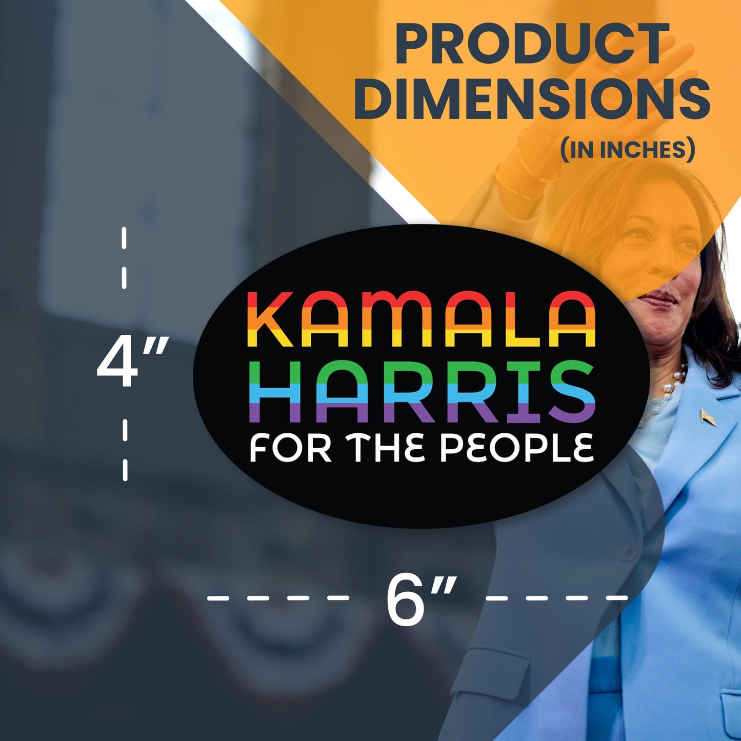 Magnet Me Up Kamala Harris 2024 Magnetic Decal, for The People, 4x6 inch Oval, Rainbow Car Magnet, Bumper Magnet