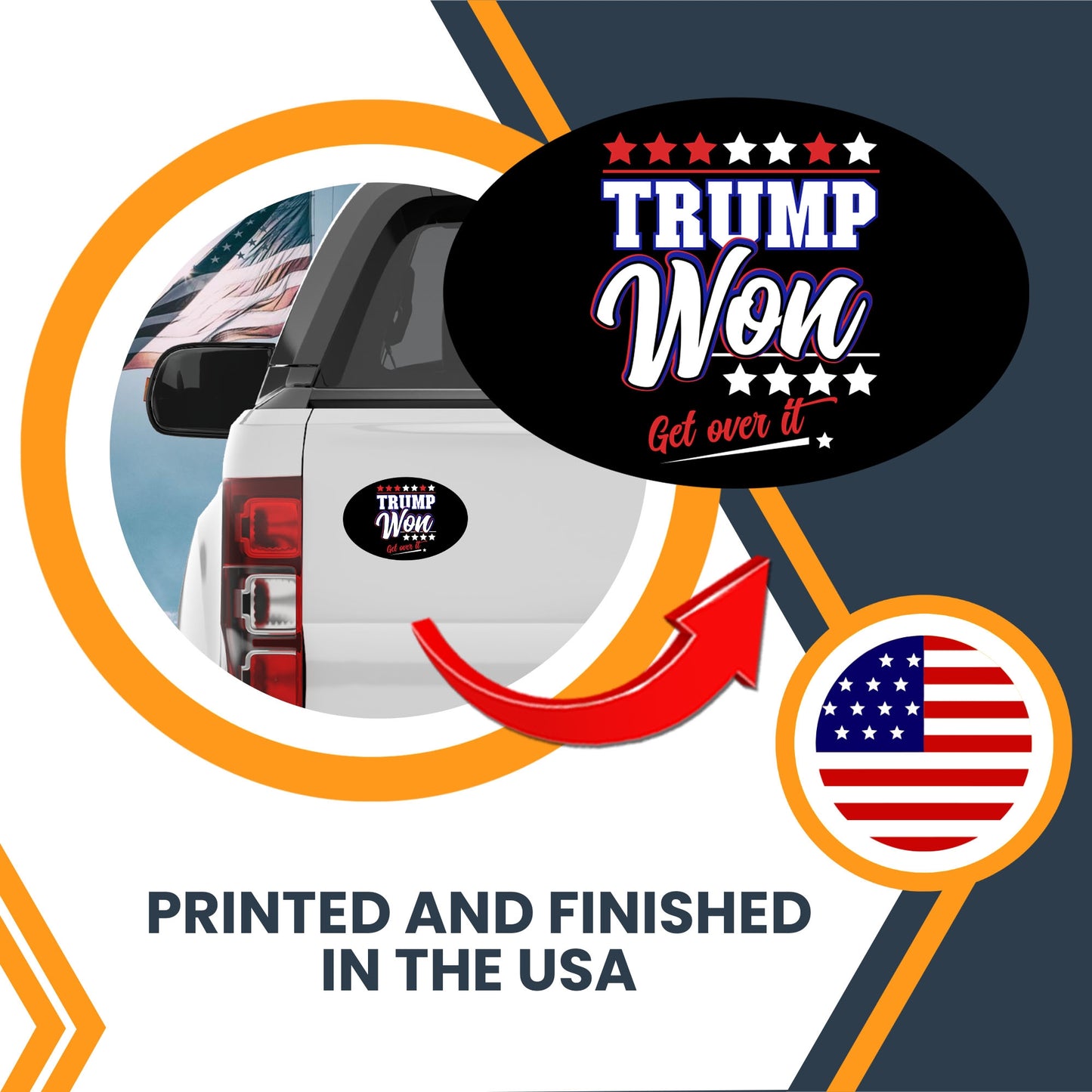 Magnet Me Up Trump Won Get Over It Car Magnet Decal, 4x6 Inches, 47th US President, Trump Won Magnet Souvenir, Showcase Political Views