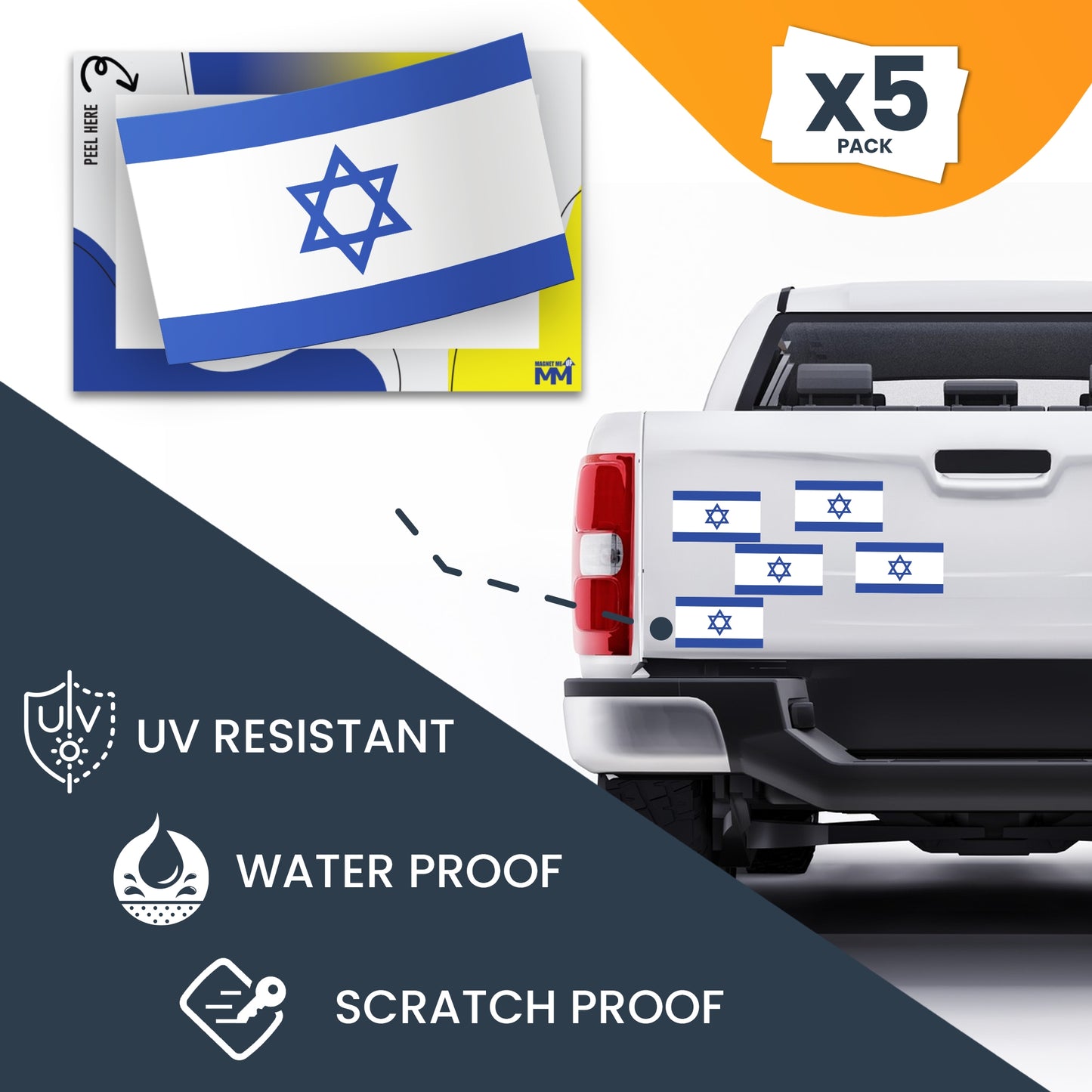 Magnet Me Up Israeli Flag Adhesive Decal Sticker, 5 Pack, 3x5 Inch, Heavy Duty Adhesion to Car Window, Bumper, Etc Showing Support and Unity for Israel We Stand with Israel