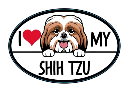 Magnet Me Up I Love My Shih Tzu Dog Breed Magnet Car Decals, 4x6 Inches Oval, Cute Dog Lover's Gift and Accessories, Home Decor, Car, Fridge, Any Magnetic Surface, Crafted in USA