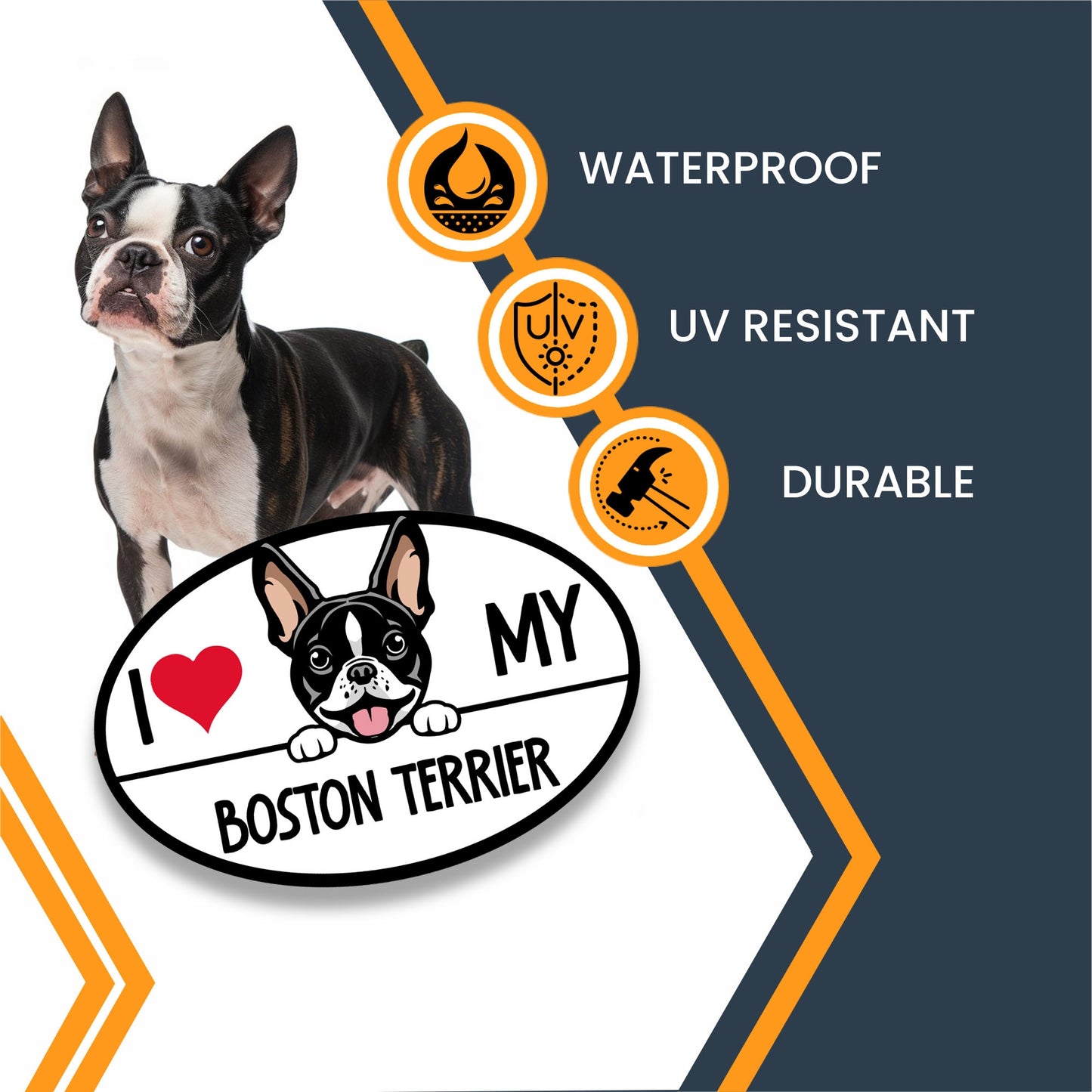 Magnet Me Up I Love My Boston Terrier Dog Breed Car Magnet Decal, 4x6 Inches Oval, Adorable Decoration for Vehicle, Fridge, and More! Cute Peeking Dog, Breed Lovers Bumper Magnet, Made in USA