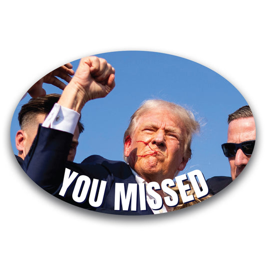 Magnet Me Up You Missed: Trump Shooting Political Magnet Decal, 4x6 inches, Never Surrender, Rally Shot Shooting Survivor, Souvenir Gift for Trump Supporters, Trump Fight, Republican, Crafted in USA