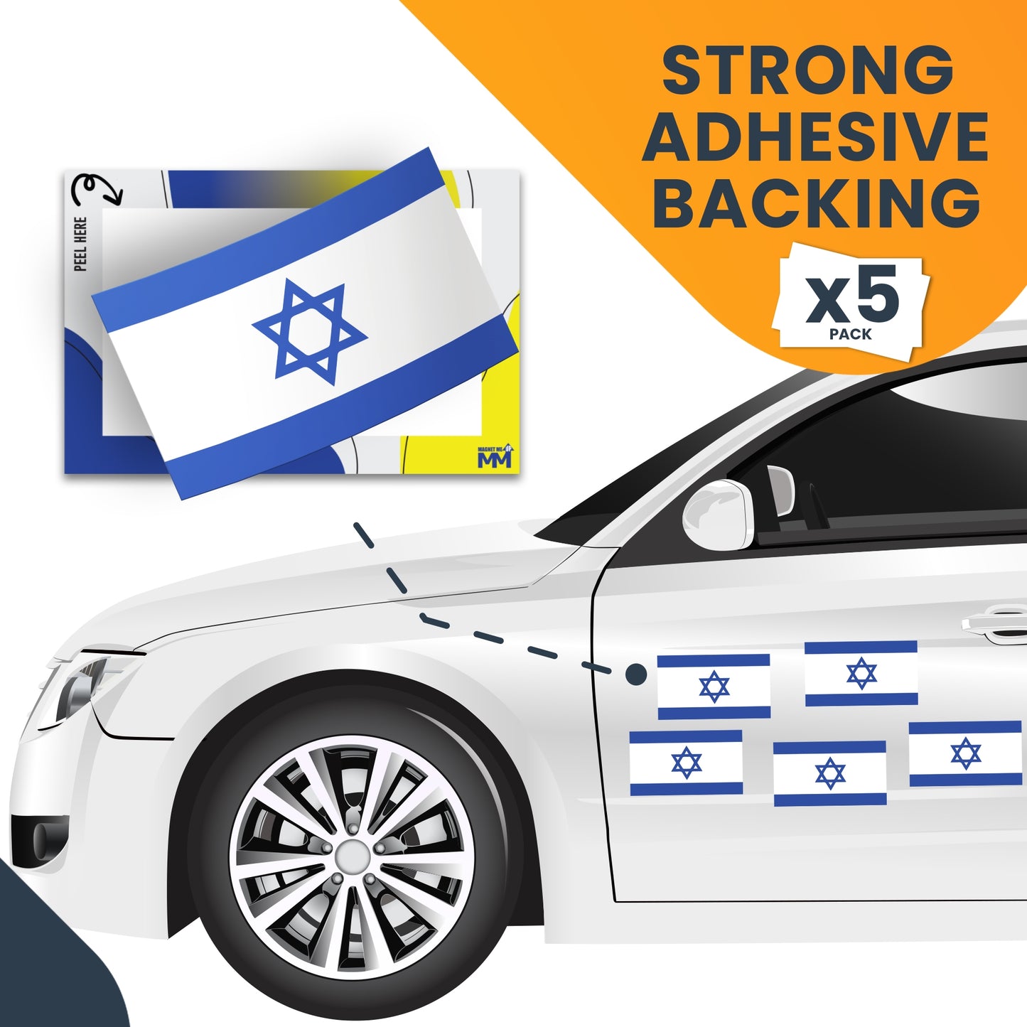 Magnet Me Up Israeli Flag Adhesive Decal Sticker, 5 Pack, 3x5 Inch, Heavy Duty Adhesion to Car Window, Bumper, Etc Showing Support and Unity for Israel We Stand with Israel