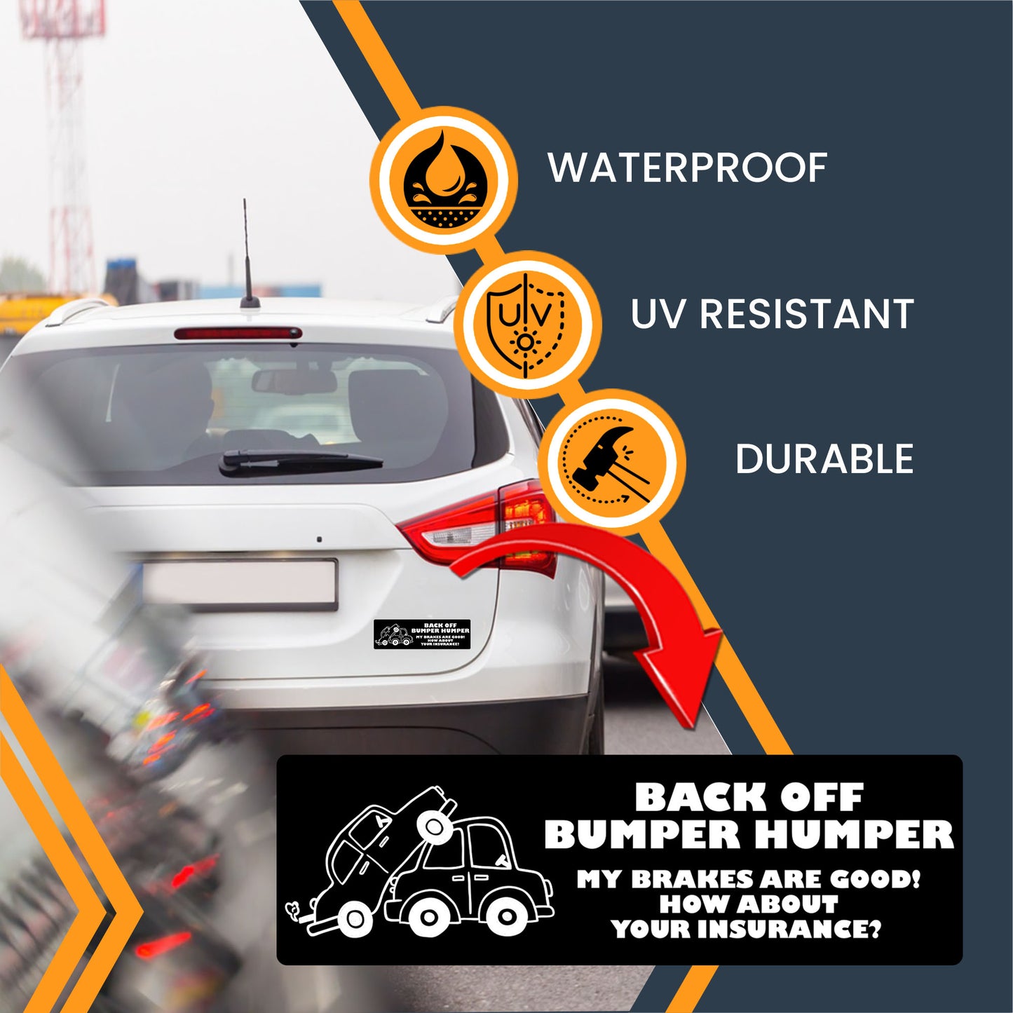 Magnet Me Up Back Off Humper Bumper My Brakes are Good, How About Your Insurance? Magnet Decal, Humorous Message for Tailgaters, Fun Car Magnet, 3x8 inch Rectangle, Car Accessories, Made in USA