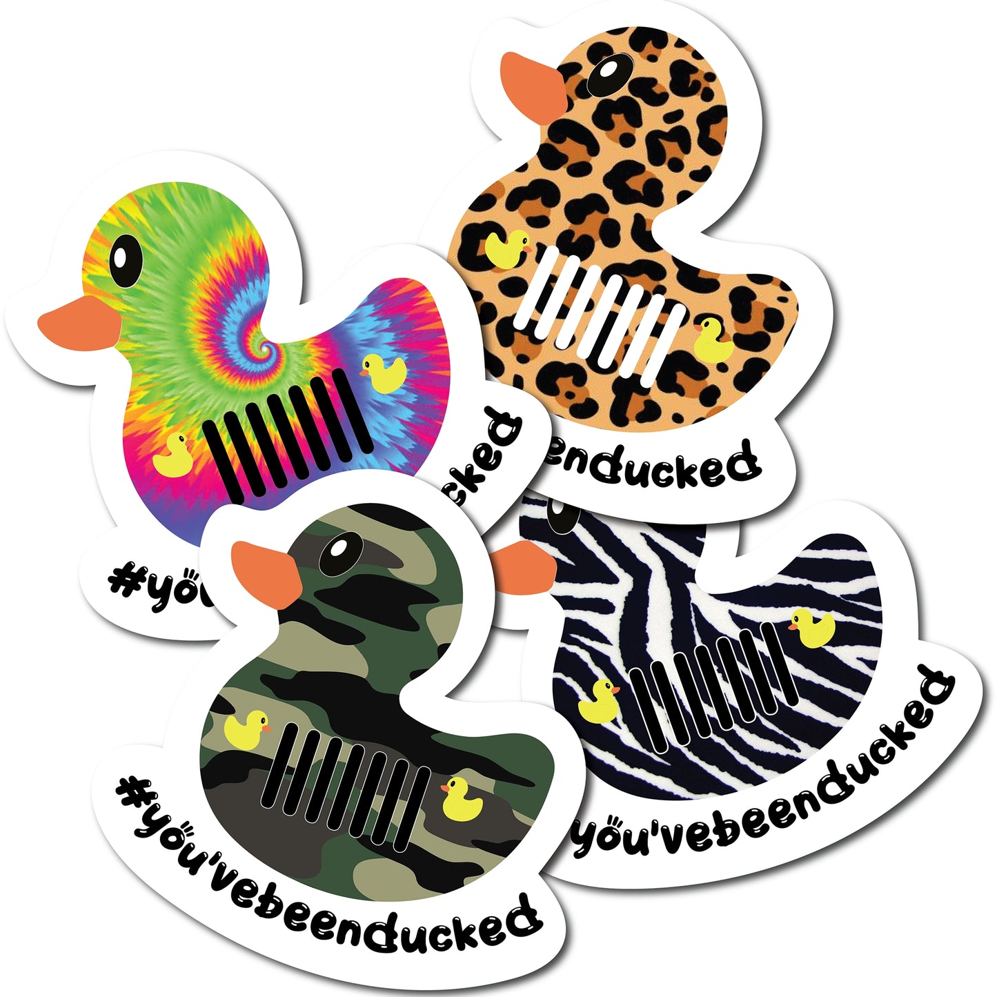 Magnet Me Up You've Been Ducked Cute Vehicle Duck Magnets, Ducking Game, 4 Pk, 4x4 in, Army Tie Dye Leopard Zebra, Heavy Duty Automotive Magnet for Car Truck SUV Funny Joke Prank