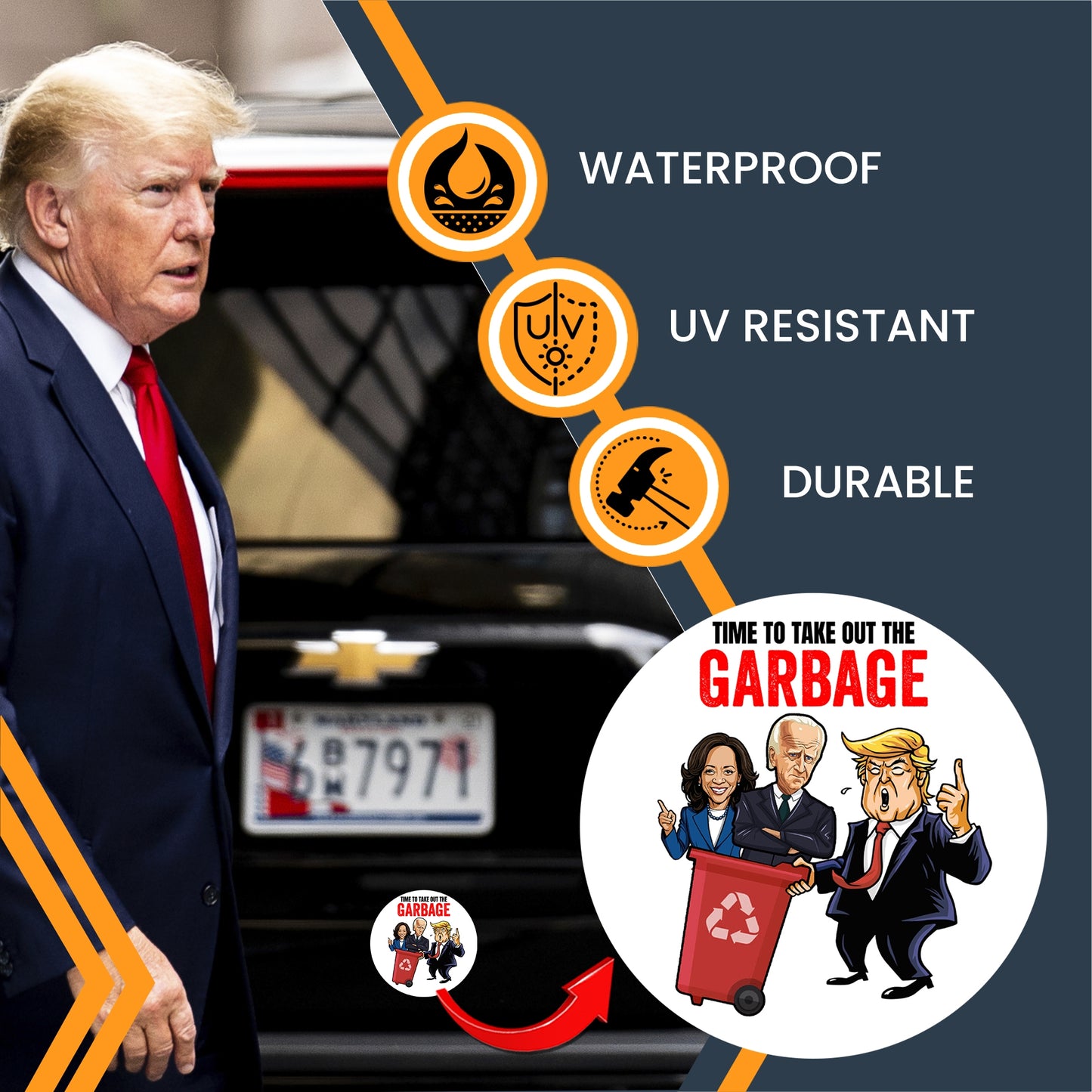 Magnet Me Up Time to Take Out The Garbage Trump Magnet Decal, 5 Inch Round, Trump Funny Garbage, Trump Supporters Car Magnets