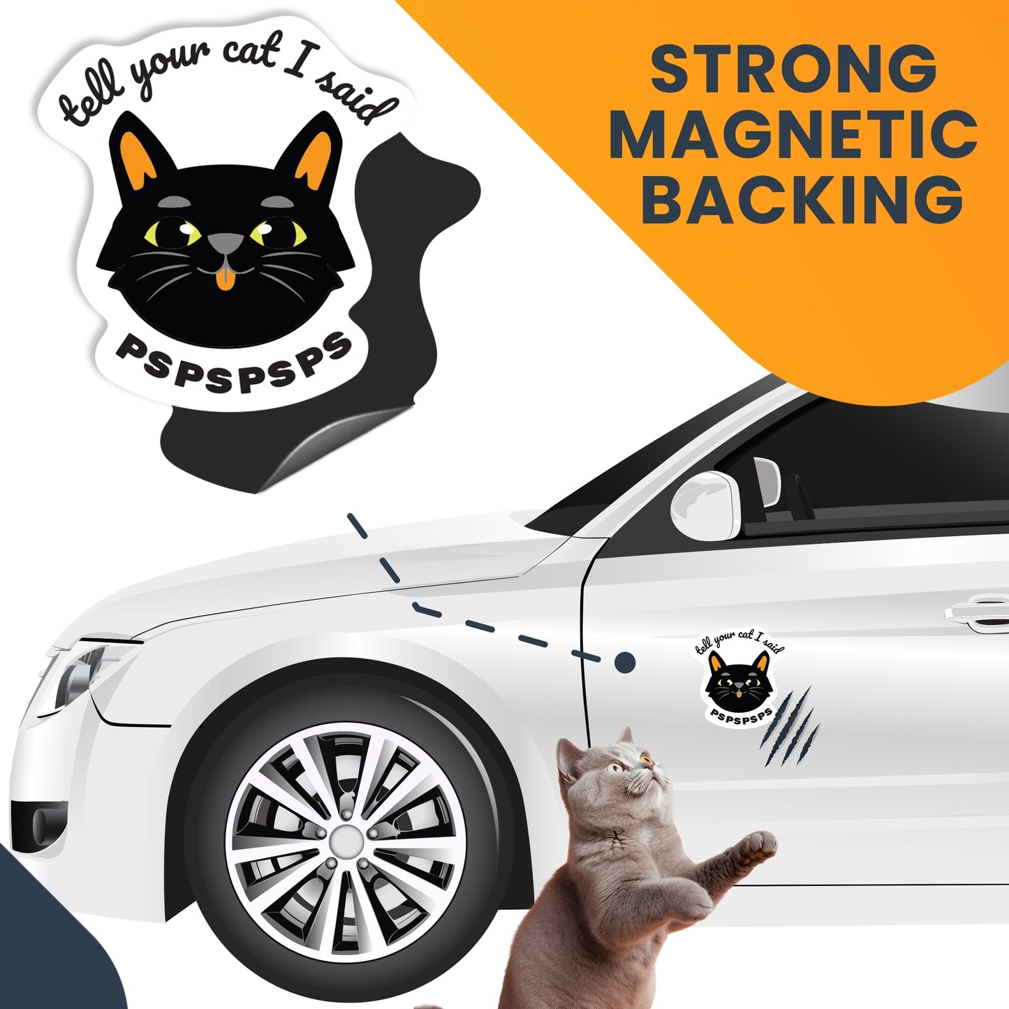 Magnet Me Up Tell Your Cat I Said PSPSPSPS Funny Cute Magnet Decal, 4.5x4.5 Heavy Duty Automotive Magnet for Car Truck Or Any Magnetic Surface, Perfect Humorous Gift for Cat Lovers, Made in USA