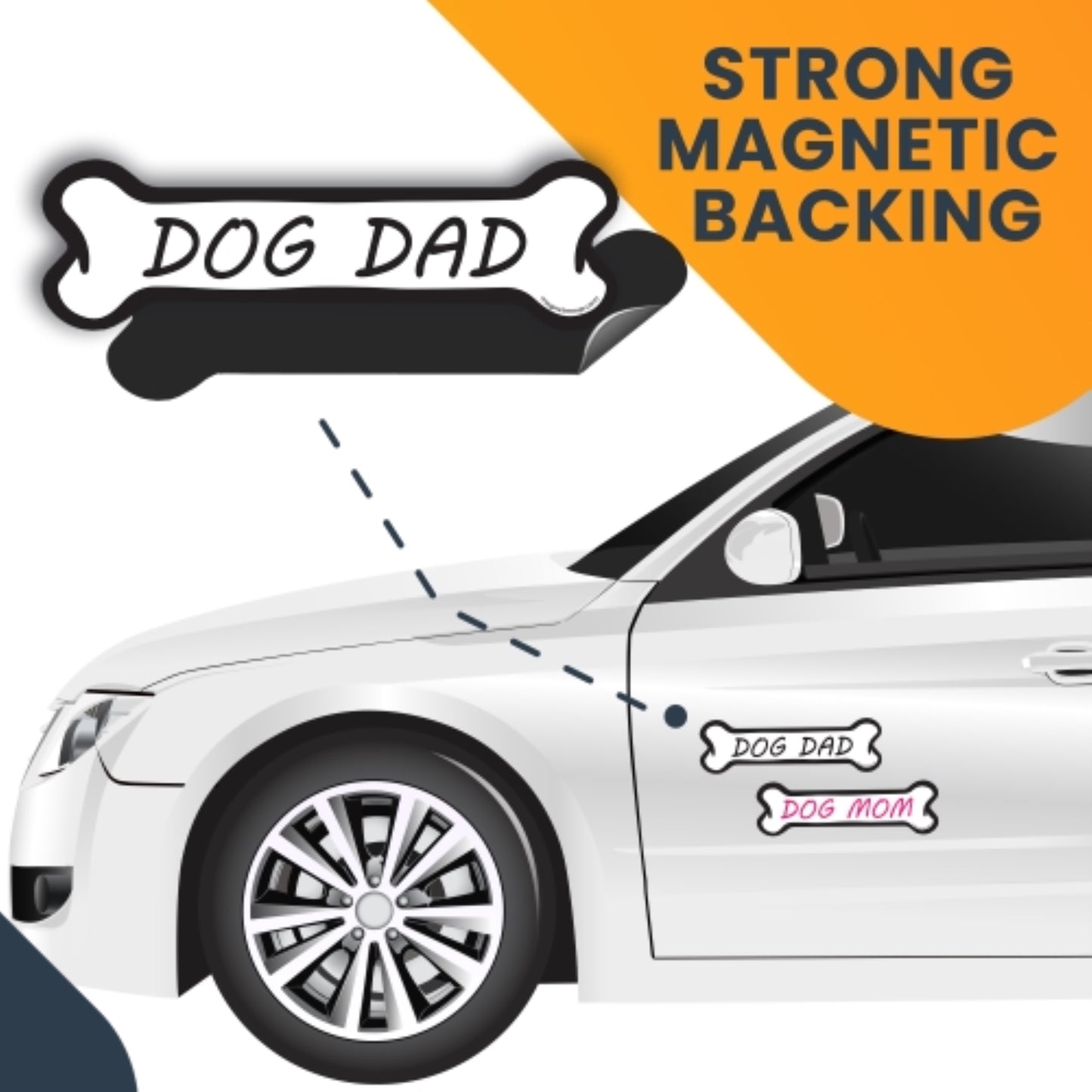 Dog Dad and Dog Mom, 2 Pack Dog Bone Car Magnets- 2 x 7" Dog Bone Decals Heavy Duty for Car Truck SUV Waterproof …