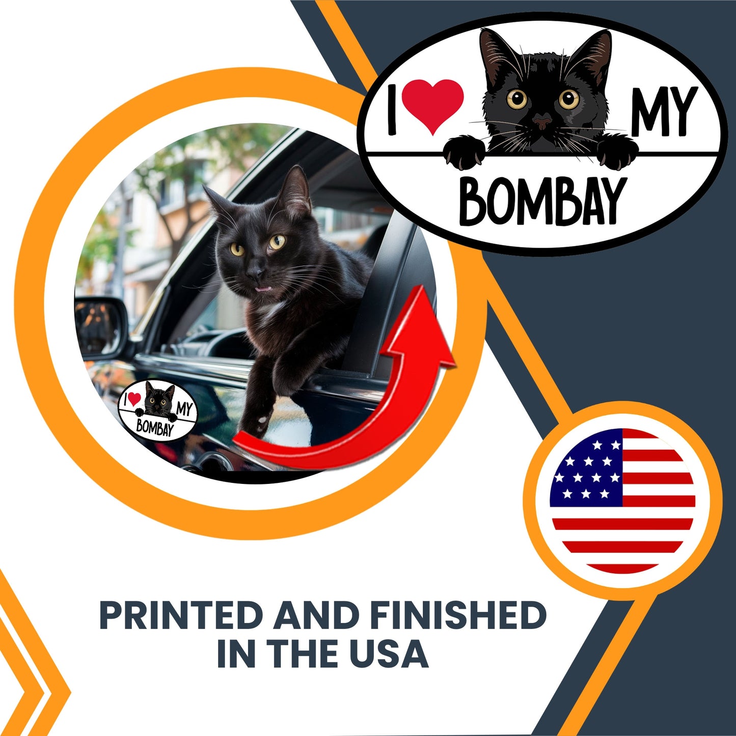 Magnet Me Up I Love My Bombay Cat Breed Car Magnet Decal, 4x6 Inches, Cute Peeking Cat Design Bumper Magnet, Feline Car Decal, Pet Lover Gifts