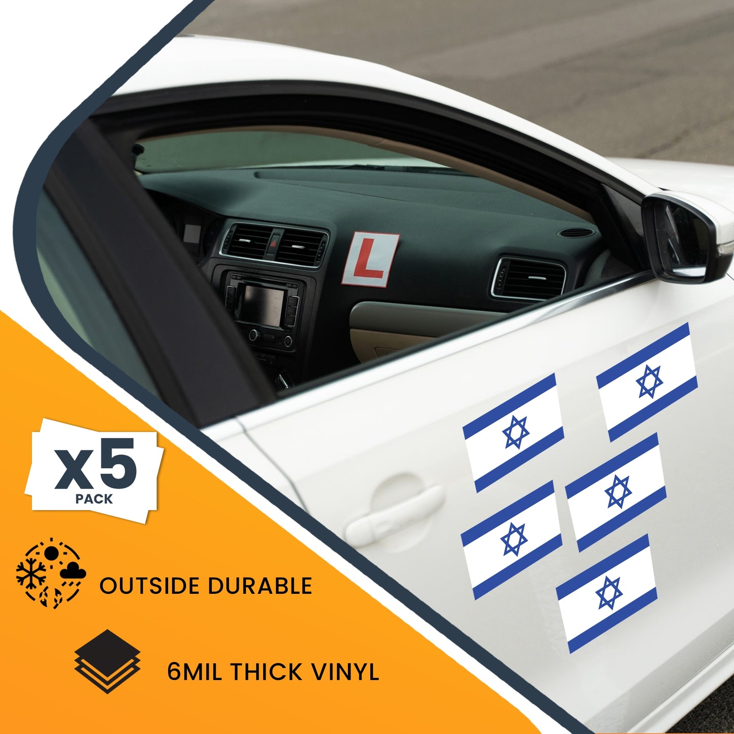 Magnet Me Up Israeli Flag Adhesive Decal Sticker, 5 Pack, 3x5 Inch, Heavy Duty Adhesion to Car Window, Bumper, Etc Showing Support and Unity for Israel We Stand with Israel