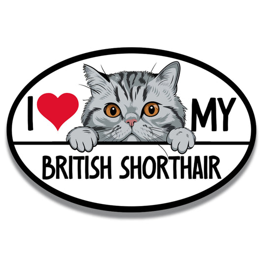 Magnet Me Up I Love My British Shorthair Cat Breed Car Magnet Decal, 4x6 Inches, Cute Peeking Cat Design Bumper Magnet, Pet Lover Gifts