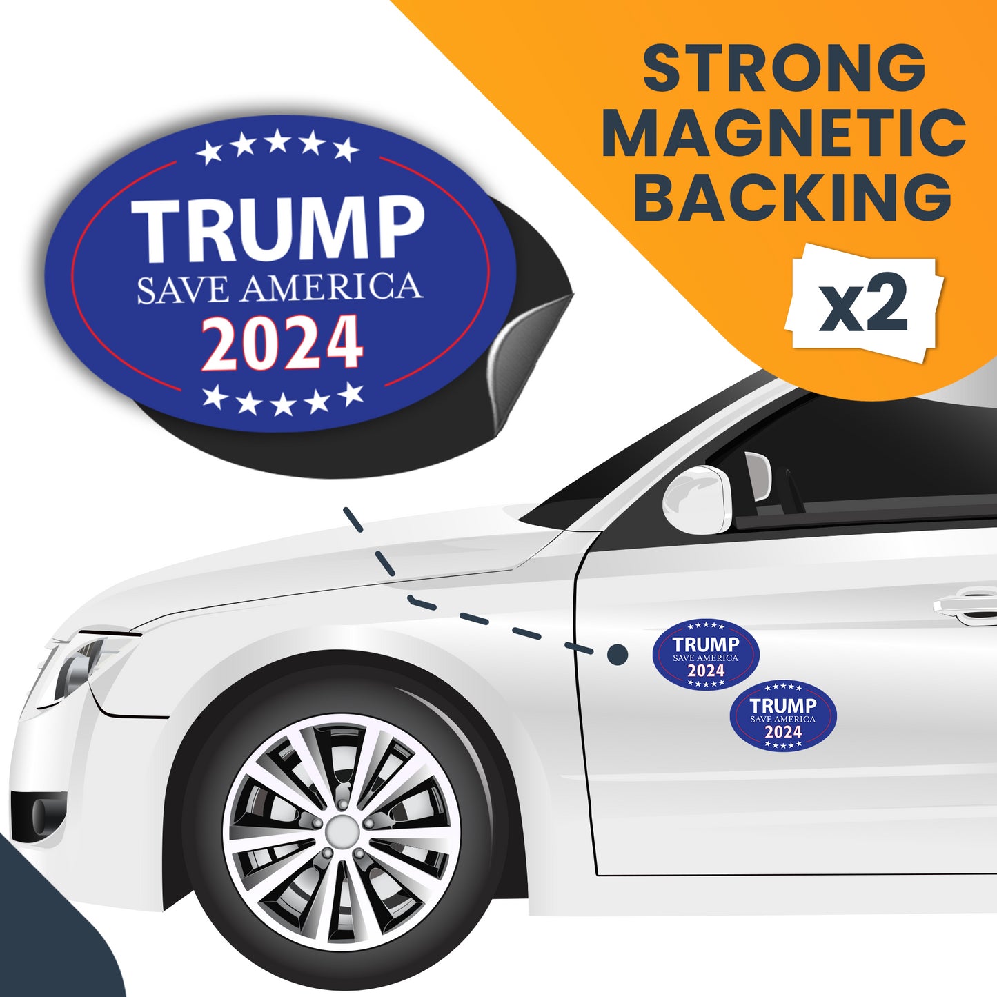 Magnet Me Up President Donald Trump MAGA 2024 Save America Republican Election Political Party Oval Magnet Decal, 4x6 inches, 2 Pack,