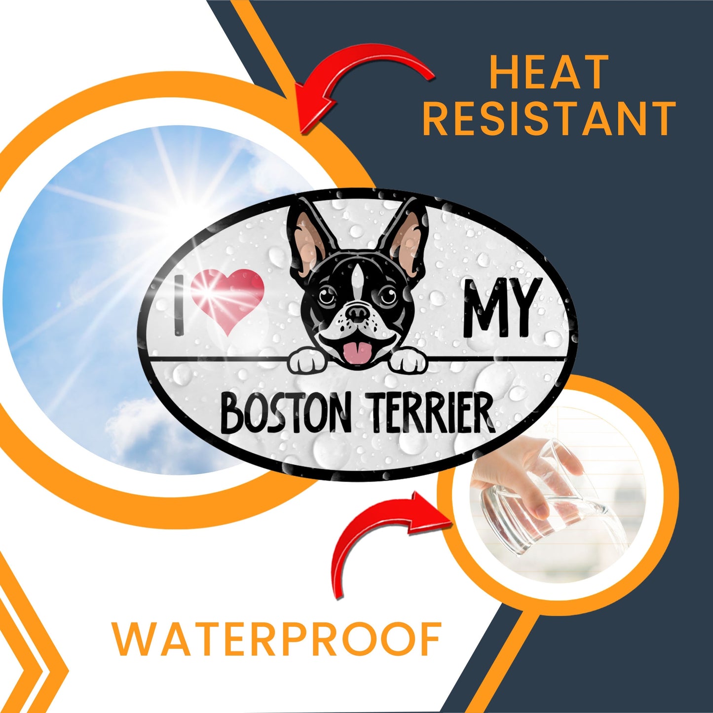 Magnet Me Up I Love My Boston Terrier Dog Breed Car Magnet Decal, 4x6 Inches Oval, Adorable Decoration for Vehicle, Fridge, and More! Cute Peeking Dog, Breed Lovers Bumper Magnet, Made in USA