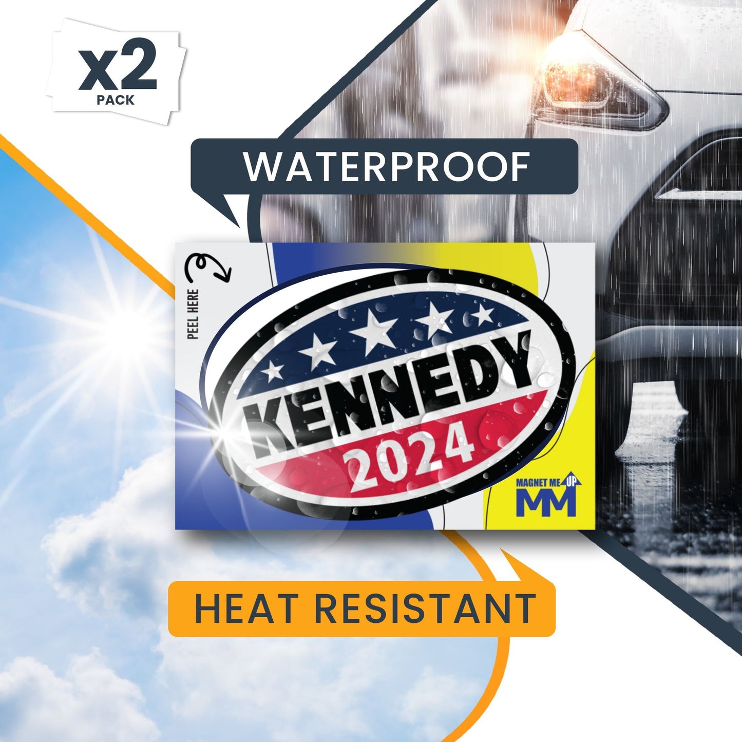 Magnet Me Up Kennedy 2024 Robert F. Kennedy, Jr. Democratic Political Party 2024 Adhesive Decal Sticker, 2 Pack, 5.5x3.5 Inch, Heavy Duty adhesion to Car Window, Bumper, etc