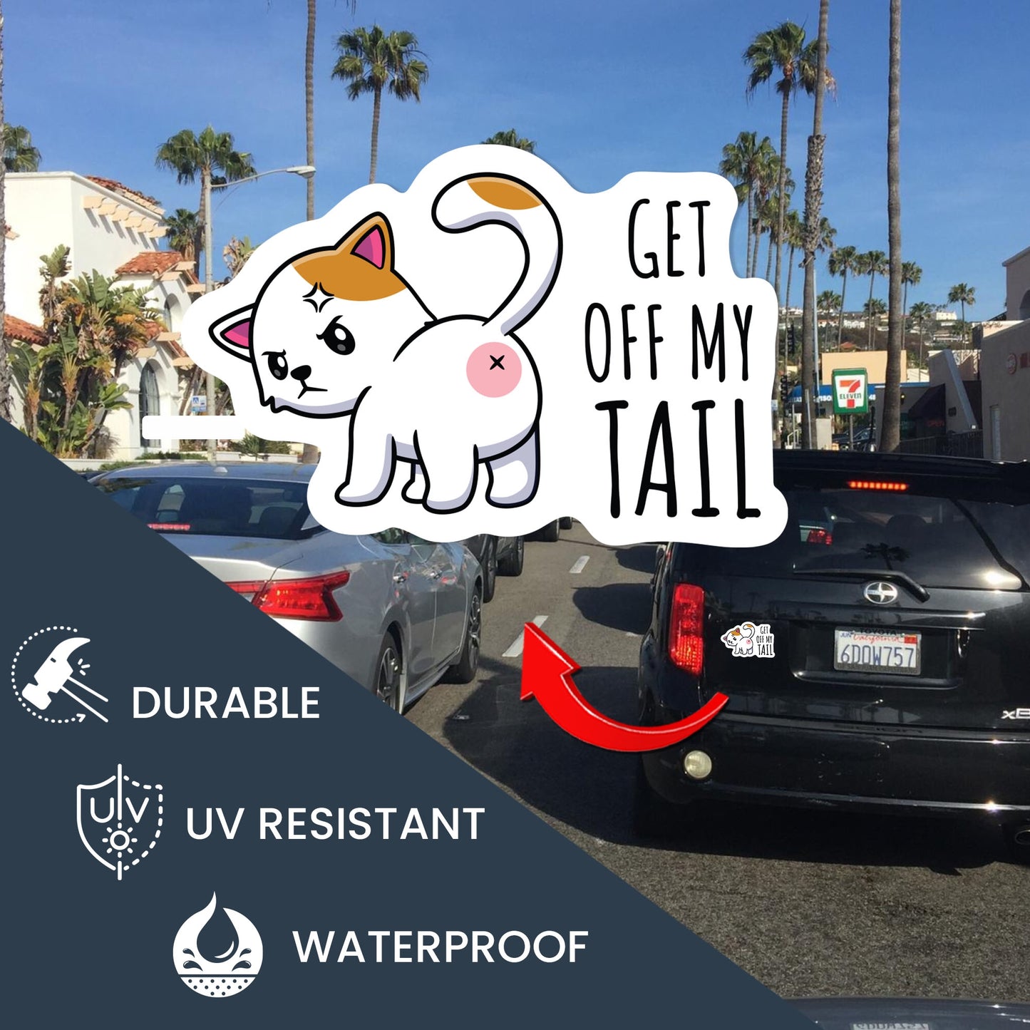 Magnet Me Up Get Off My Tail Cat Magnet Decal, No Tailgating, 6x4 Inch, Funny Cute Joke Gag Gift, Vehicle Safety, Automotive Magnet for Car, Truck, SUV, for Kitten Lovers, Crafted in USA