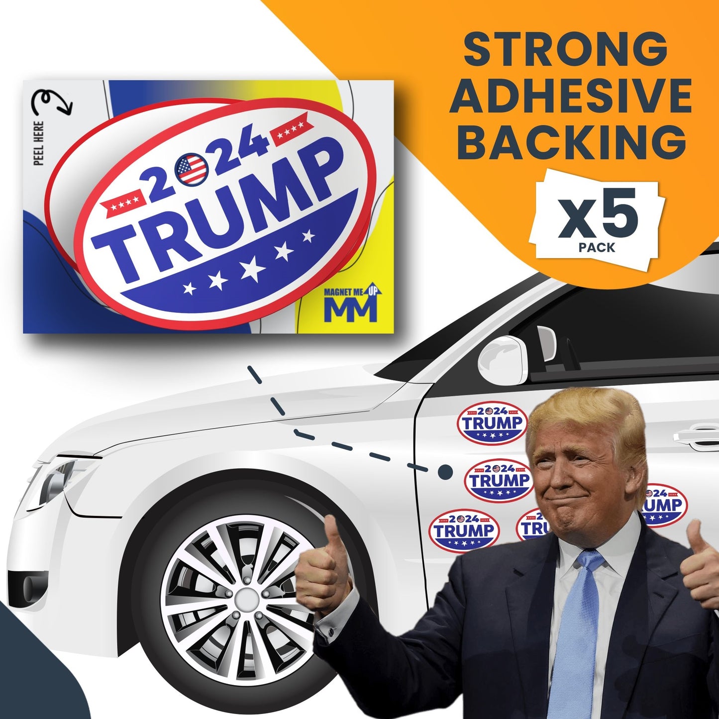 Magnet Me Up Trump 2024 Donald Trump Republican Political Party 2024 Adhesive Decal Sticker, 5 Pack, 5.5x3.5 Inch, Heavy Duty Adhesion to Car Window, Bumper, MAGA Make America Great, Save America