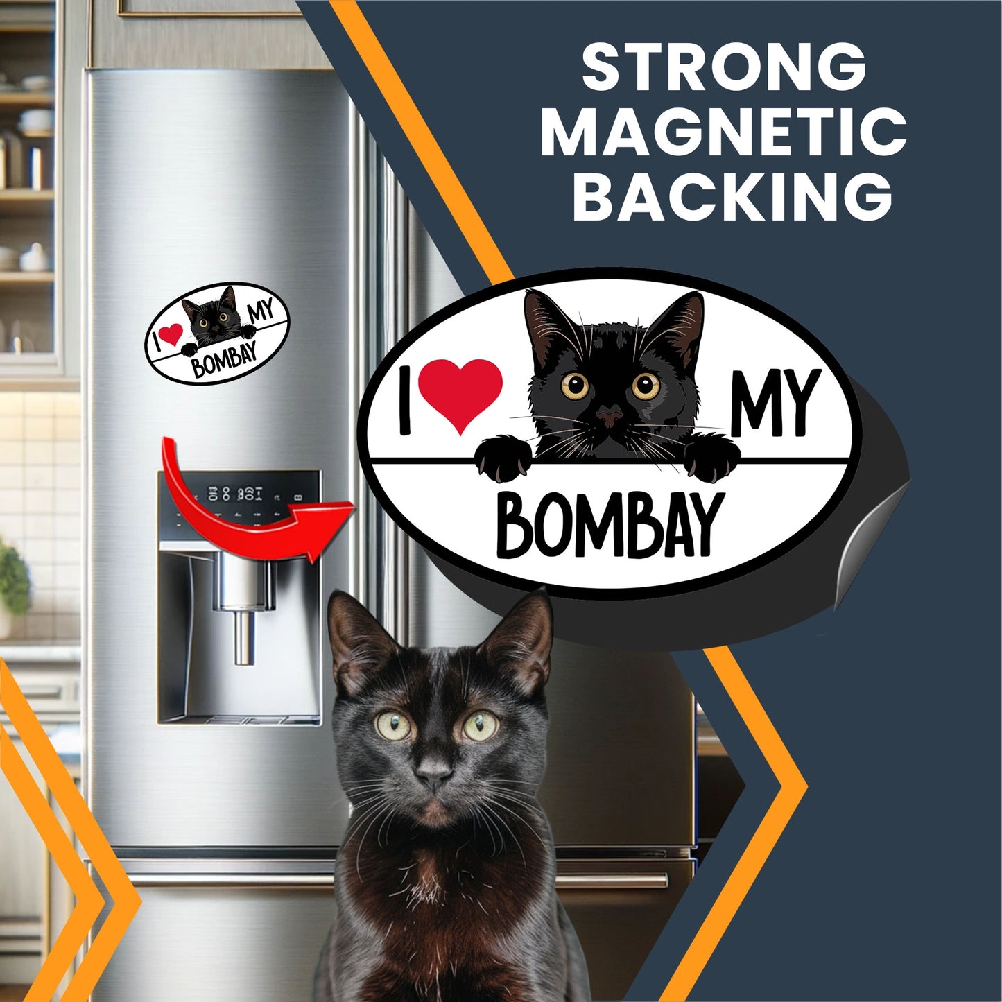 Magnet Me Up I Love My Bombay Cat Breed Car Magnet Decal, 4x6 Inches, Cute Peeking Cat Design Bumper Magnet, Feline Car Decal, Pet Lover Gifts