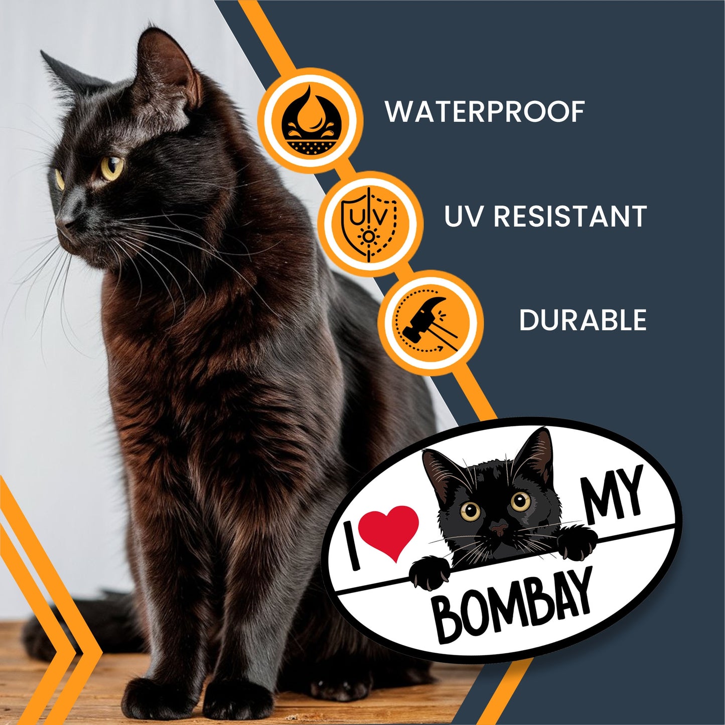 Magnet Me Up I Love My Bombay Cat Breed Car Magnet Decal, 4x6 Inches, Cute Peeking Cat Design Bumper Magnet, Feline Car Decal, Pet Lover Gifts