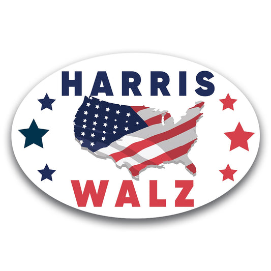 Magnet Me Up Kamala Harris Tim Walz Walts Election Magnetic Decal, American Flag, 4x6 Inch Oval, for President 2024, Political Campaign Souvenir, Democrat, Any Magnetic Surface, Crafted in USA