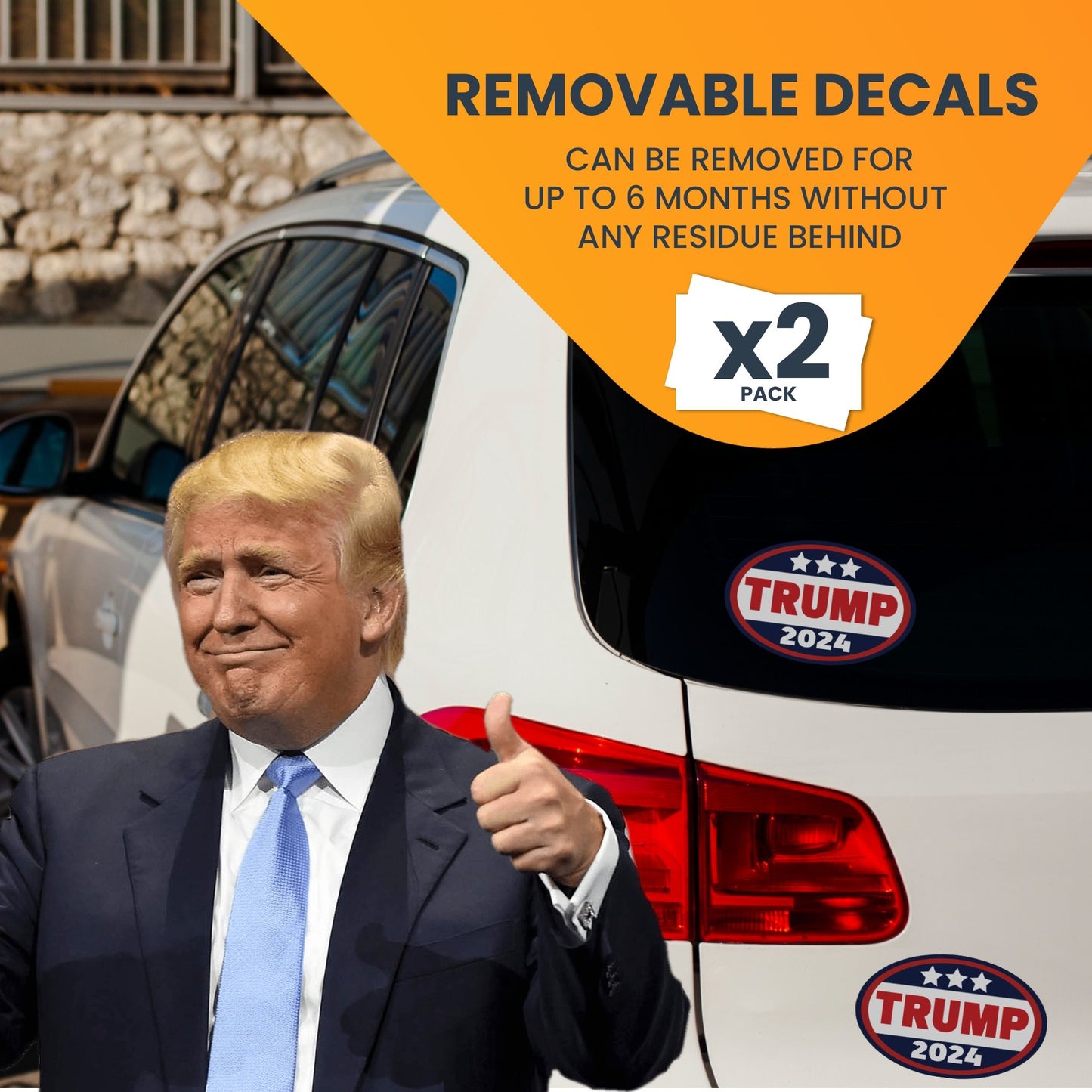 Magnet Me Up Trump 2024 Donald Trump Republican Political Party 2024 Adhesive Decal Sticker, 2 Pack, 5.5x3.5 Inch, Heavy Duty adhesion to Car Window, Bumper, etc