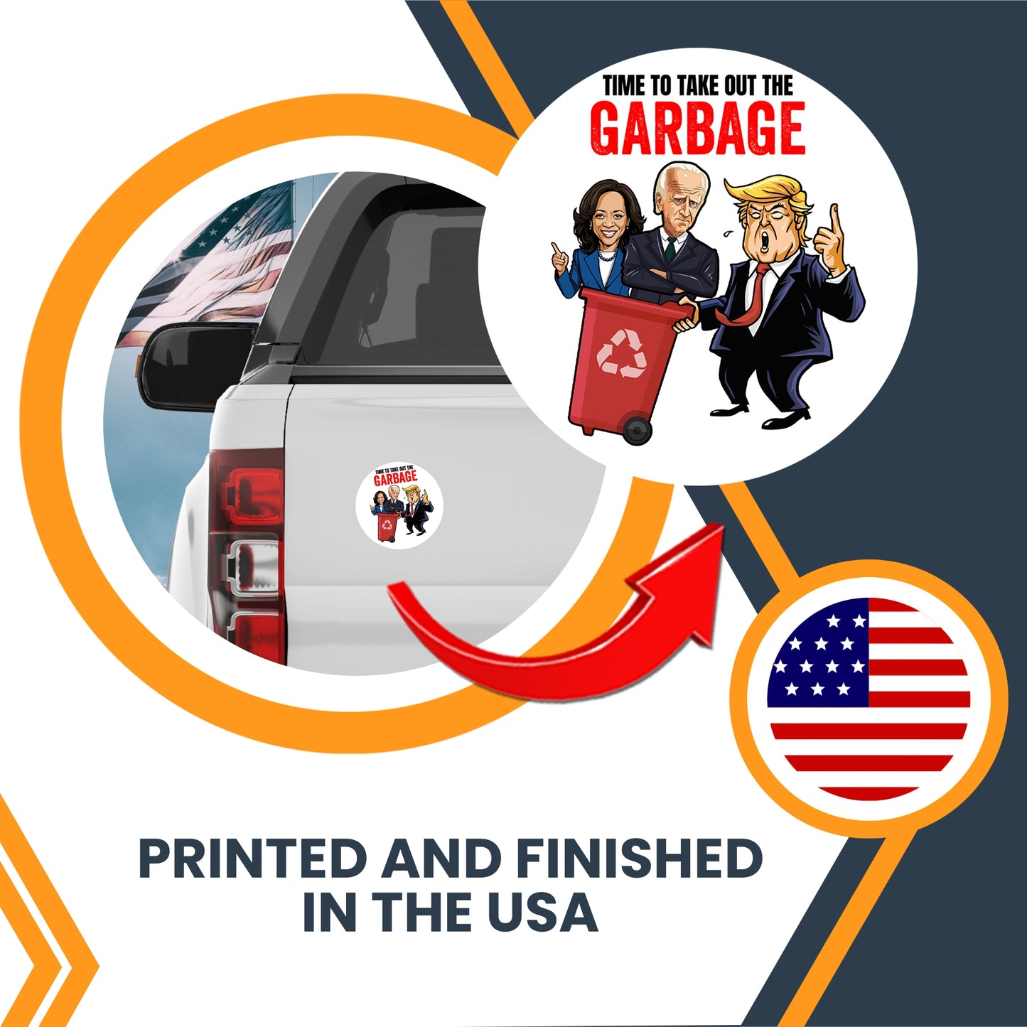 Magnet Me Up Time to Take Out The Garbage Trump Magnet Decal, 5 Inch Round, Trump Funny Garbage, Trump Supporters Car Magnets