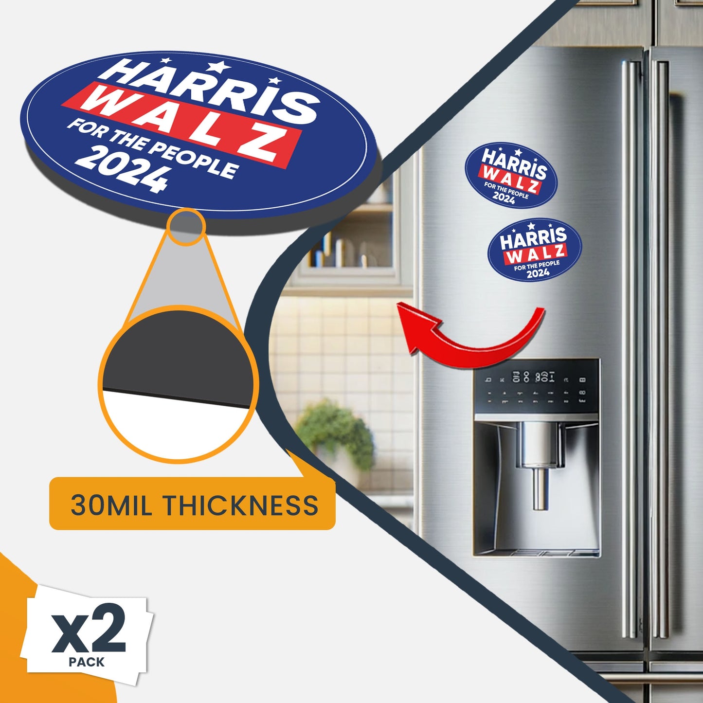 Magnet Me Up Kamala Harris Waltz 2024 Election Magnetic Decal, for The People, 4x6 Inch, 2 Pack, Harris for President, Kamala Harris Car Magnet, Democrat, Bumper Magnet