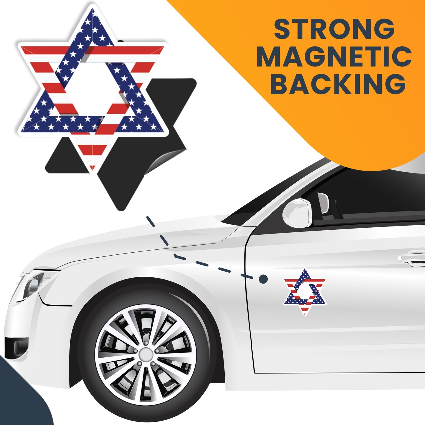 Magnet Me Up Magen David Star Shaped American USA Flag Magnet Decal, 4.5x5 inches, Heavy Duty Automotive Magnet for Car, Truck, SUV