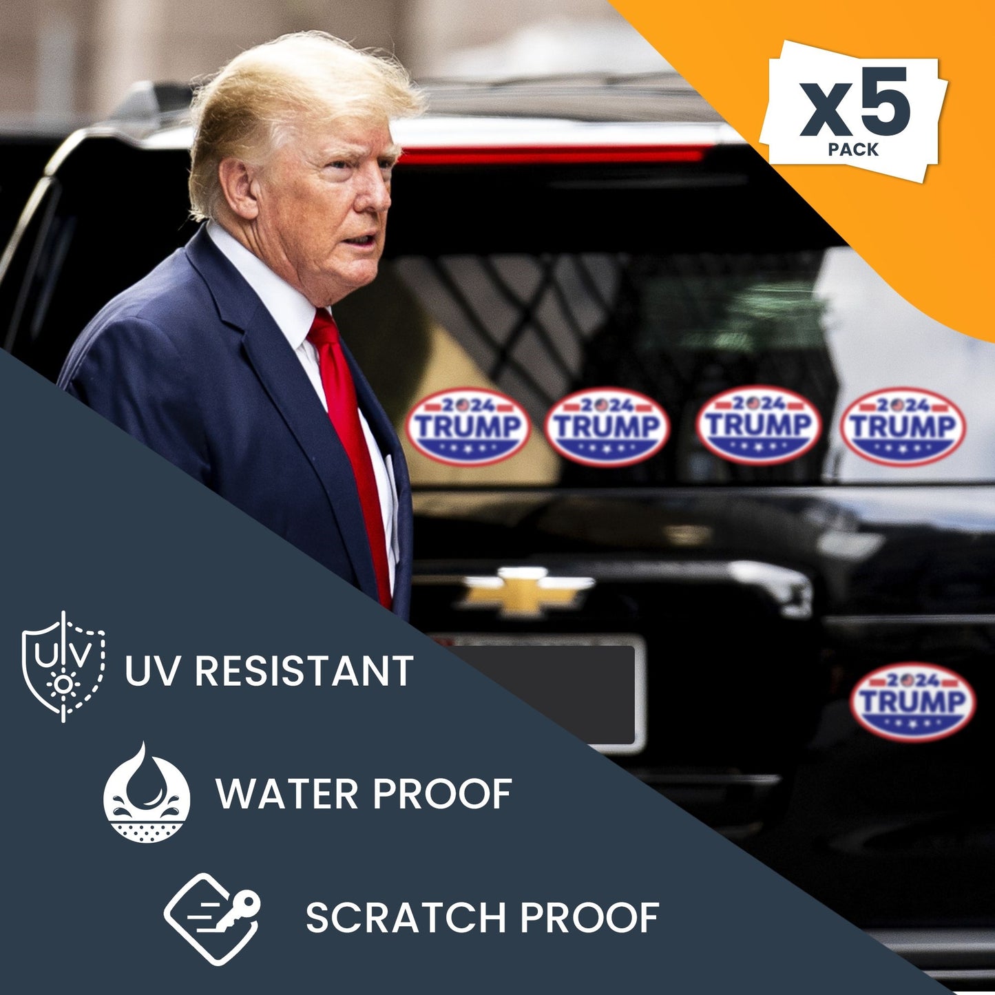 Magnet Me Up Trump 2024 Donald Trump Republican Political Party 2024 Adhesive Decal Sticker, 5 Pack, 5.5x3.5 Inch, Heavy Duty Adhesion to Car Window, Bumper, MAGA Make America Great, Save America