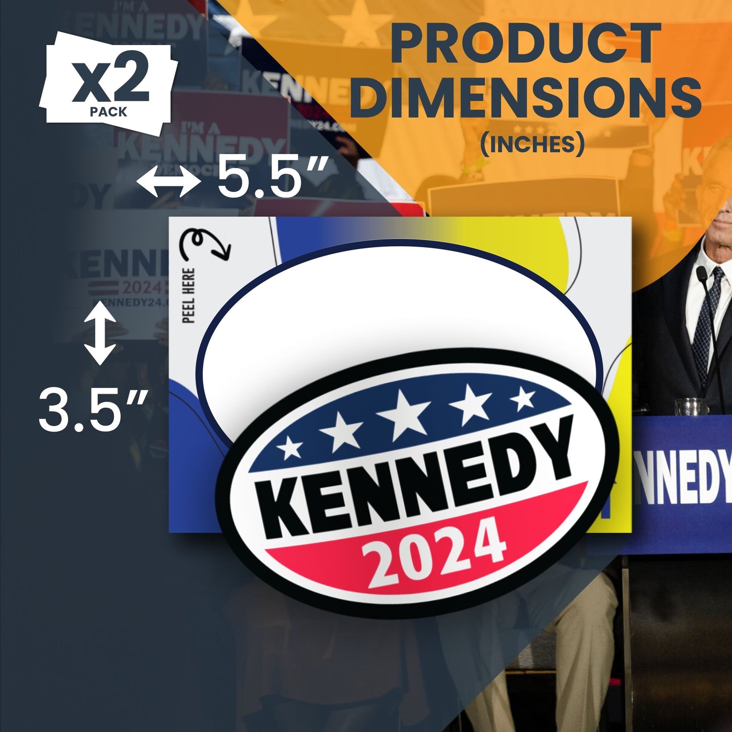 Magnet Me Up Kennedy 2024 Robert F. Kennedy, Jr. Democratic Political Party 2024 Adhesive Decal Sticker, 2 Pack, 5.5x3.5 Inch, Heavy Duty adhesion to Car Window, Bumper, etc