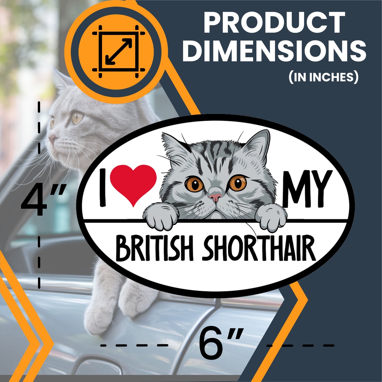 Magnet Me Up I Love My British Shorthair Cat Breed Car Magnet Decal, 4x6 Inches, Cute Peeking Cat Design Bumper Magnet, Pet Lover Gifts