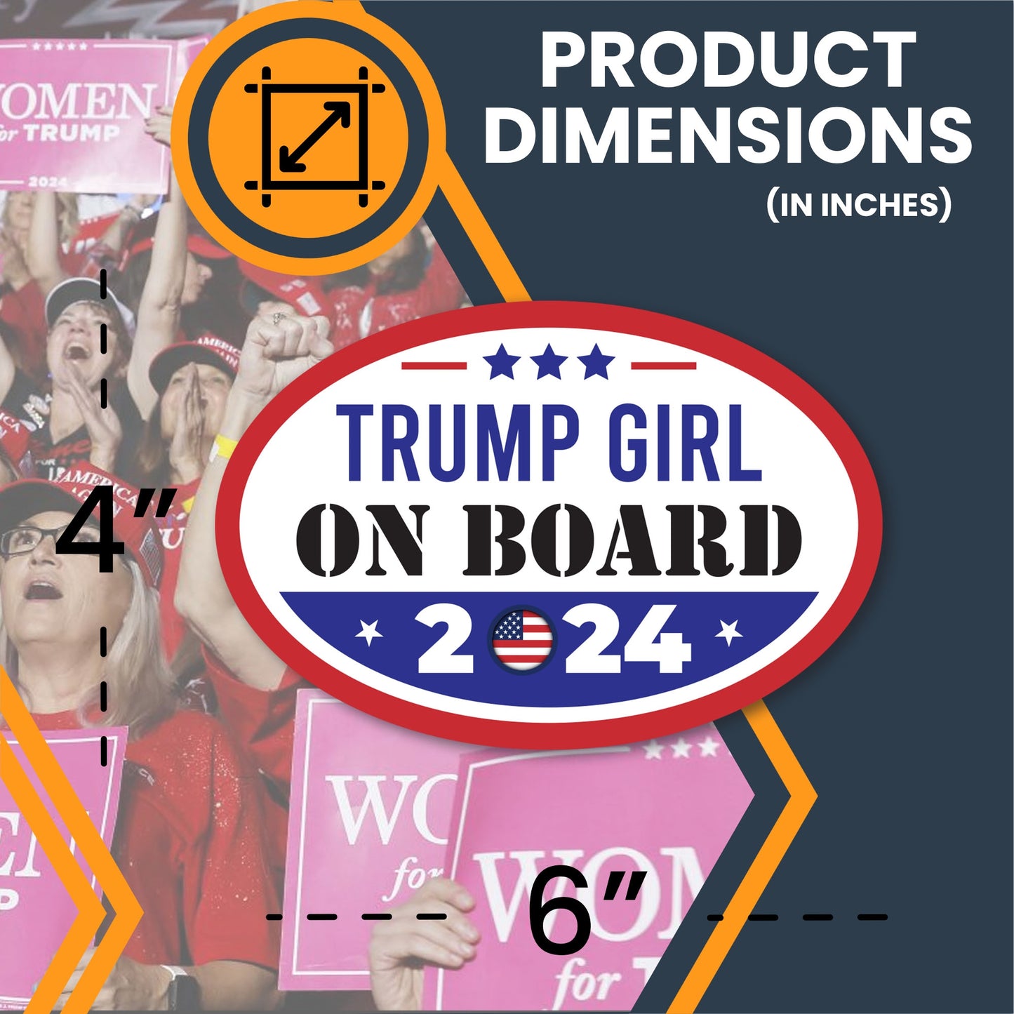 Magnet Me Up Trump Girl on Board 2024 Car Magnet Decal, 4x6 Inches Oval, Fun and Practical Vehicle Accessory for Trump Supporters, Fridge