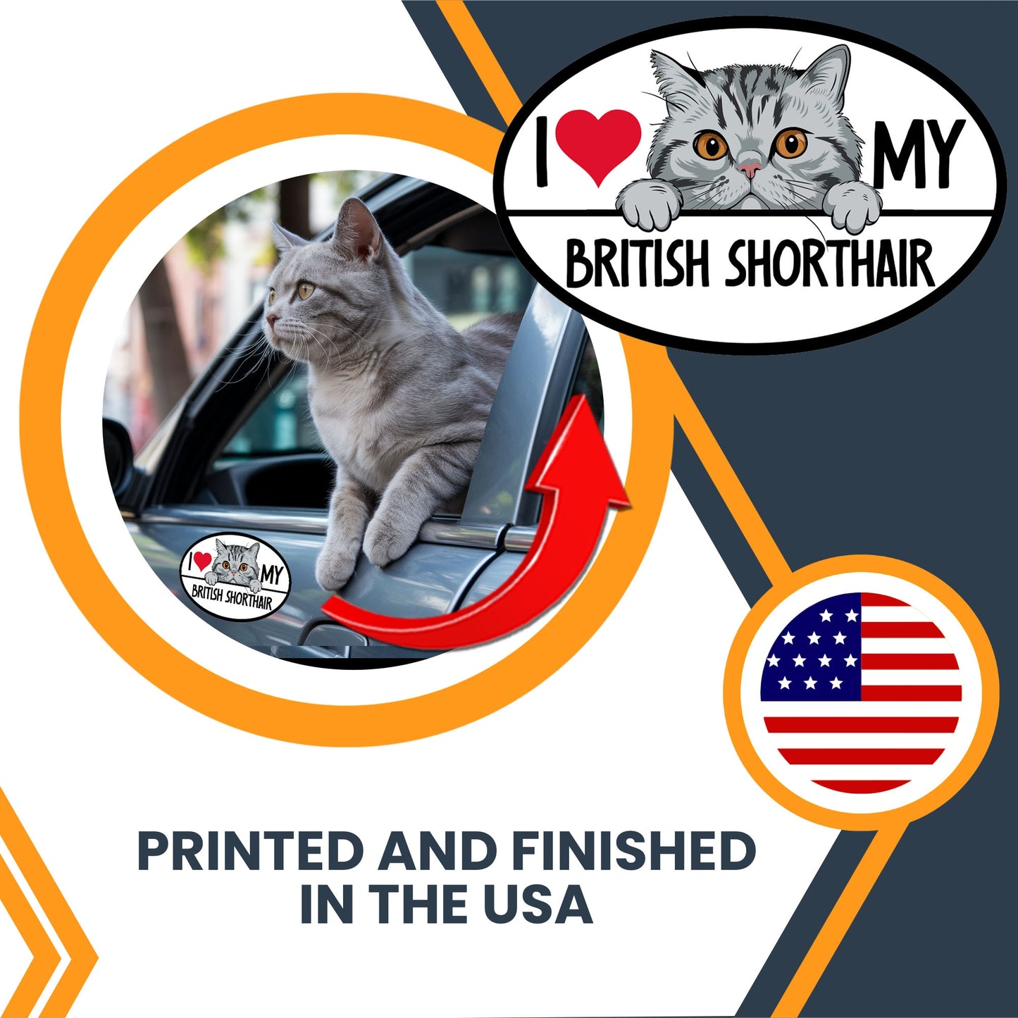 Magnet Me Up I Love My British Shorthair Cat Breed Car Magnet Decal, 4x6 Inches, Cute Peeking Cat Design Bumper Magnet, Pet Lover Gifts