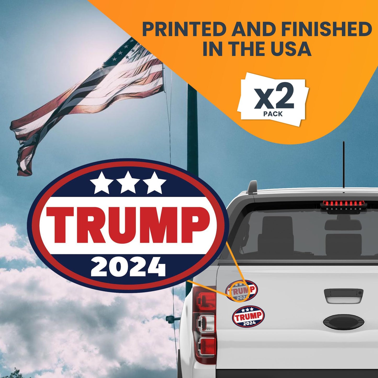 Magnet Me Up Trump 2024 Republican Party Magnet Decal, 4x6 Inch, 2 Pack, for President, Automotive Magnet for Car, or Any Magnetic Surface, Election Campaign Souvenir, Crafted in USA