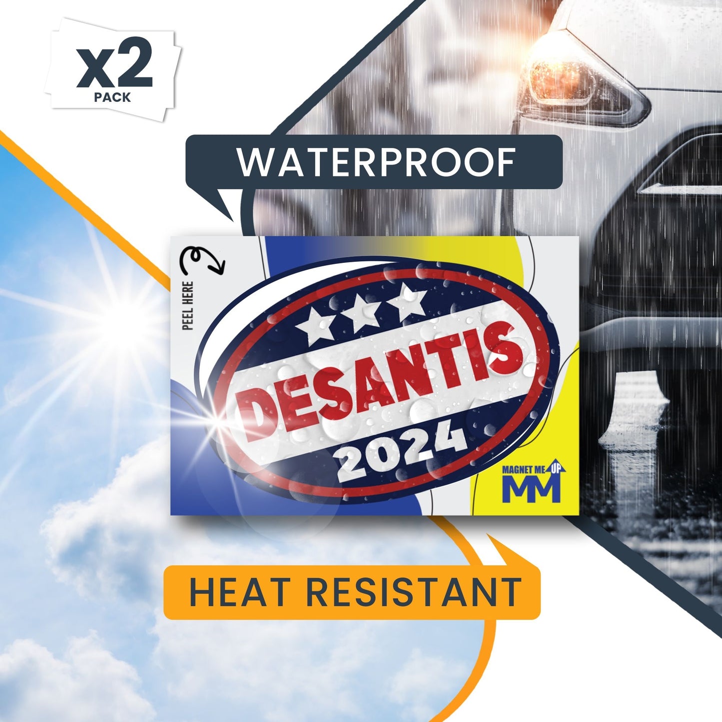 Magnet Me Up DeSantis 2024 Ronald DeSantis Republican Political Party 2024 Adhesive Decal Sticker, 2 Pack, 5.5x3.5 Inch, Heavy Duty adhesion to Car Window, Bumper, etc