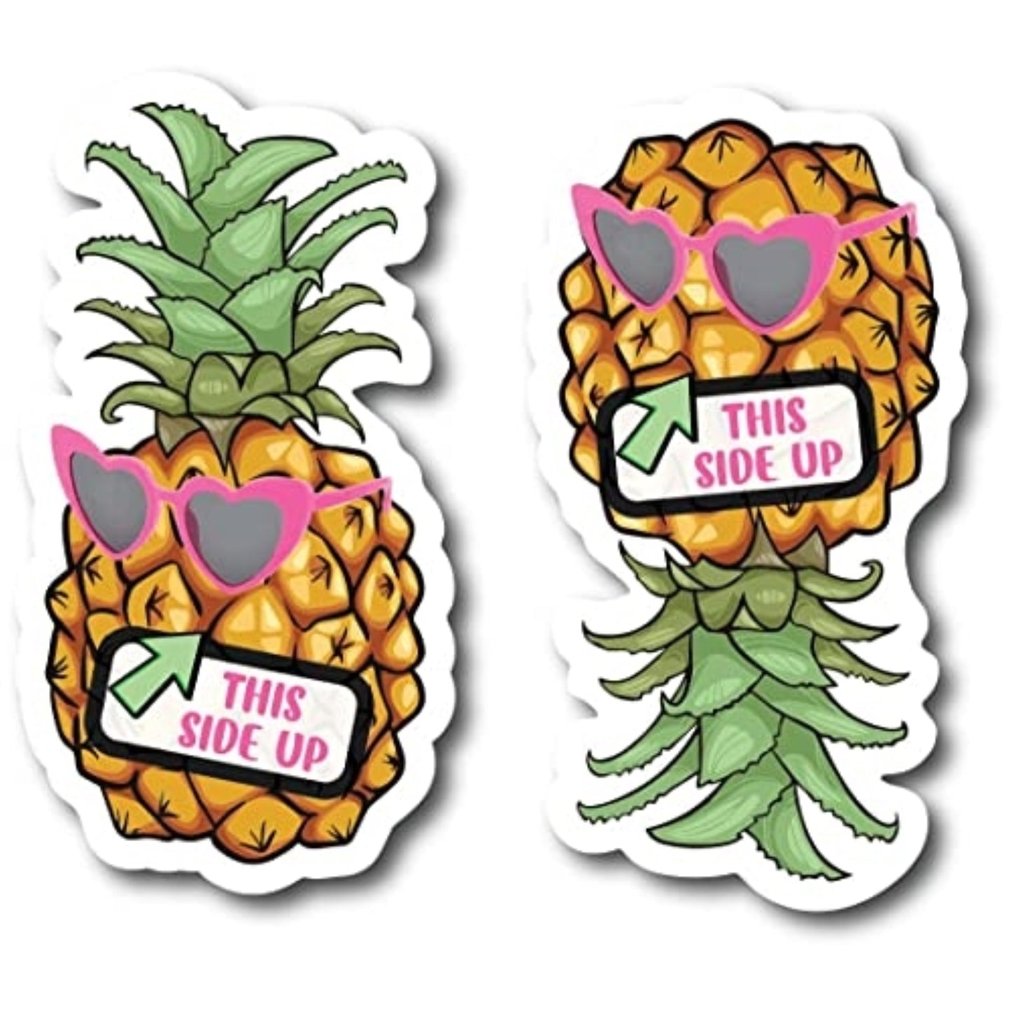 Magnet Me Up Combo 2 Pk This Side Up Right Side Up and Upside Down Pineapple with Sunglasses Magnet Decal, 3x6 Inch, Automotive Magnet for Car, Truck, SUV, Cruise Ship Door or Any Magnetic Surface