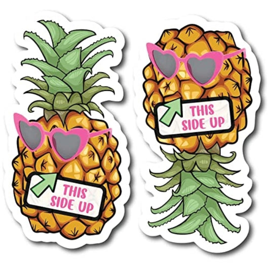 Magnet Me Up Combo 2 Pk This Side Up Right Side Up and Upside Down Pineapple with Sunglasses Magnet Decal, 4x6 Inch, Automotive Magnet for Car, Truck, SUV, Cruise Ship Door or Any Magnetic Surface