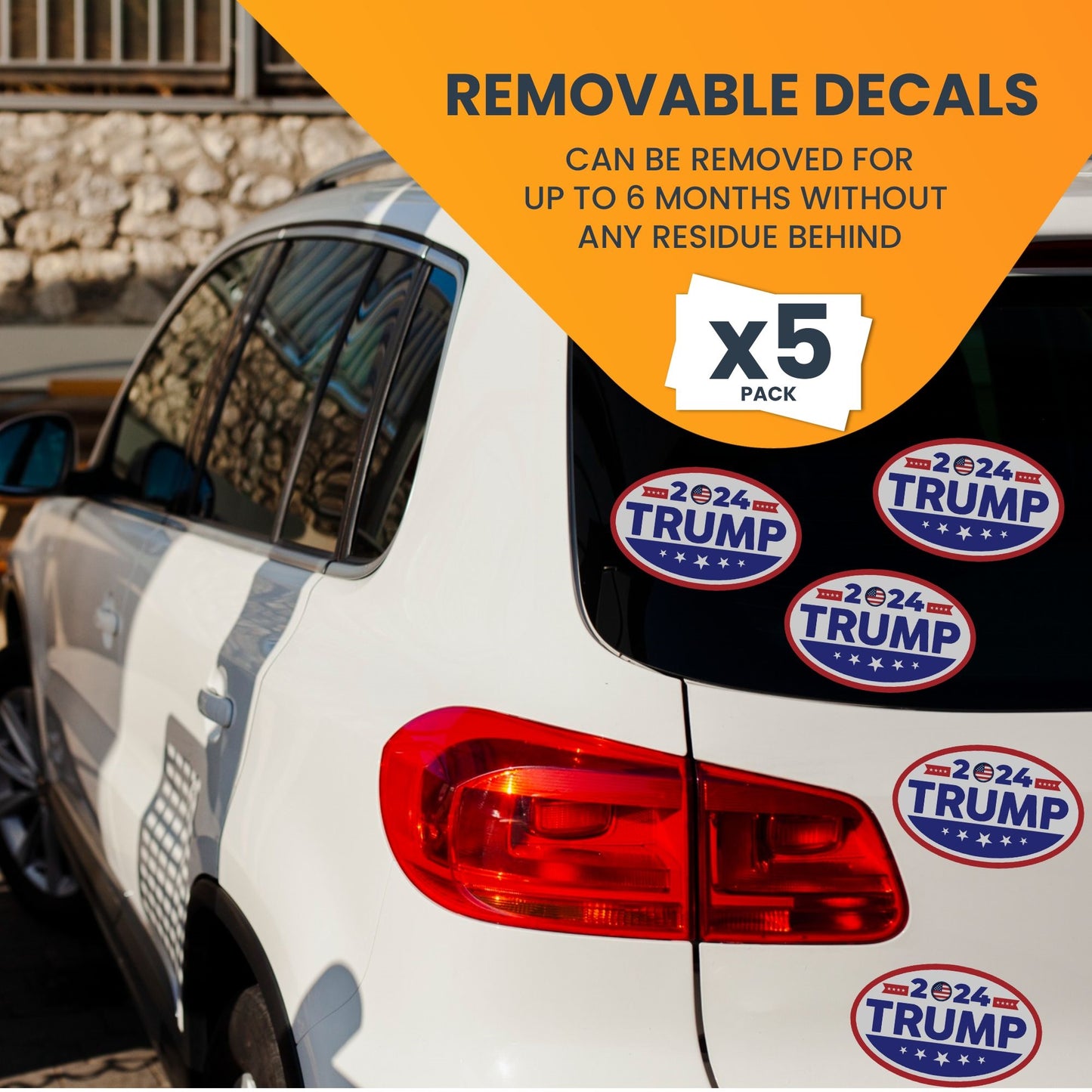 Magnet Me Up Trump 2024 Donald Trump Republican Political Party 2024 Adhesive Decal Sticker, 5 Pack, 5.5x3.5 Inch, Heavy Duty Adhesion to Car Window, Bumper, MAGA Make America Great, Save America