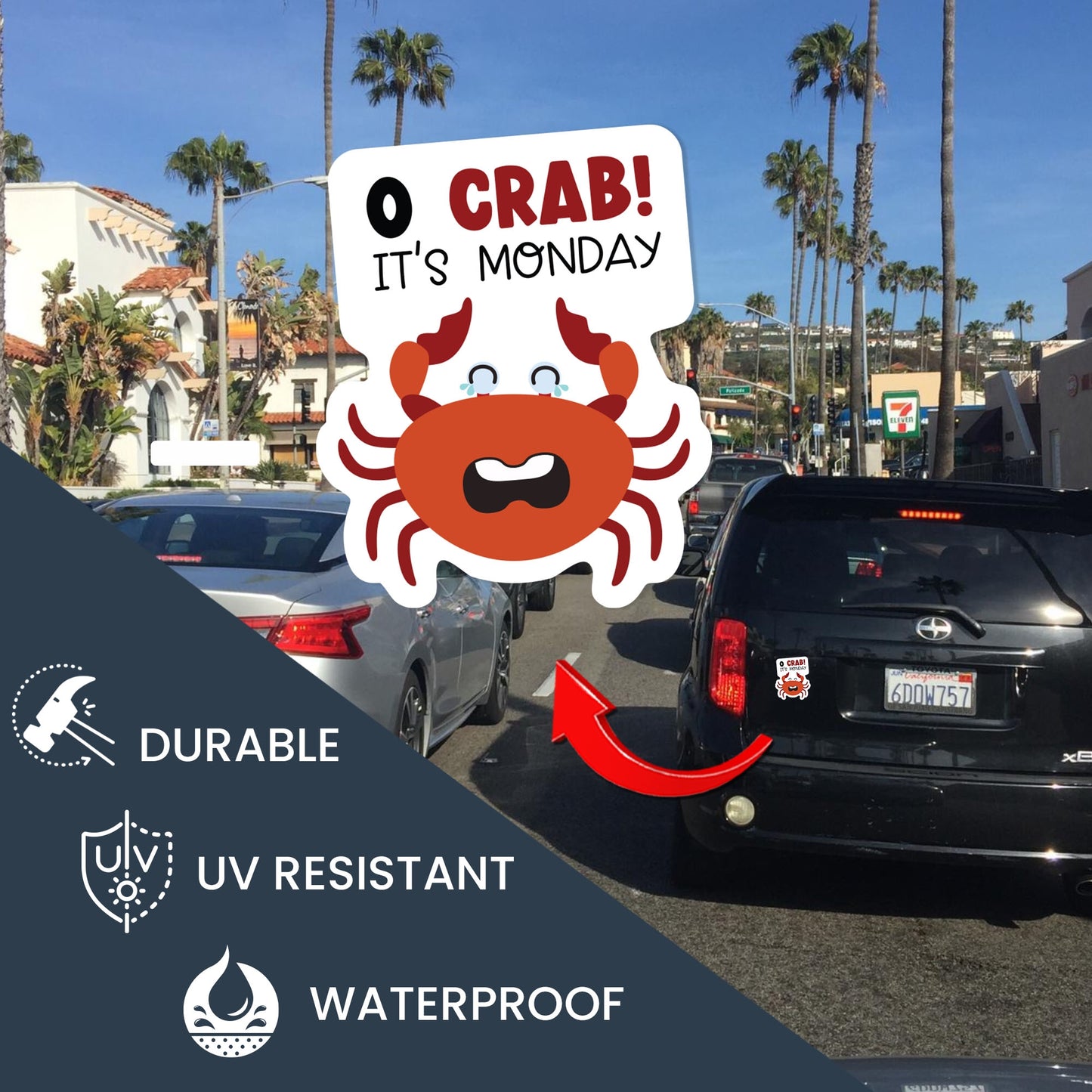 Magnet Me U p Oh Crab It's Monday Magnet Decal, 4.5x5.5 Inch, Funny Cute Summer Seafood Joke Gag Gift, Automotive Magnet for Car, Truck, SUV, Tropical Summer Vibes, Crafted in USA