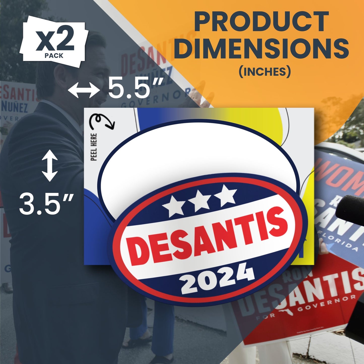 Magnet Me Up DeSantis 2024 Ronald DeSantis Republican Political Party 2024 Adhesive Decal Sticker, 2 Pack, 5.5x3.5 Inch, Heavy Duty adhesion to Car Window, Bumper, etc