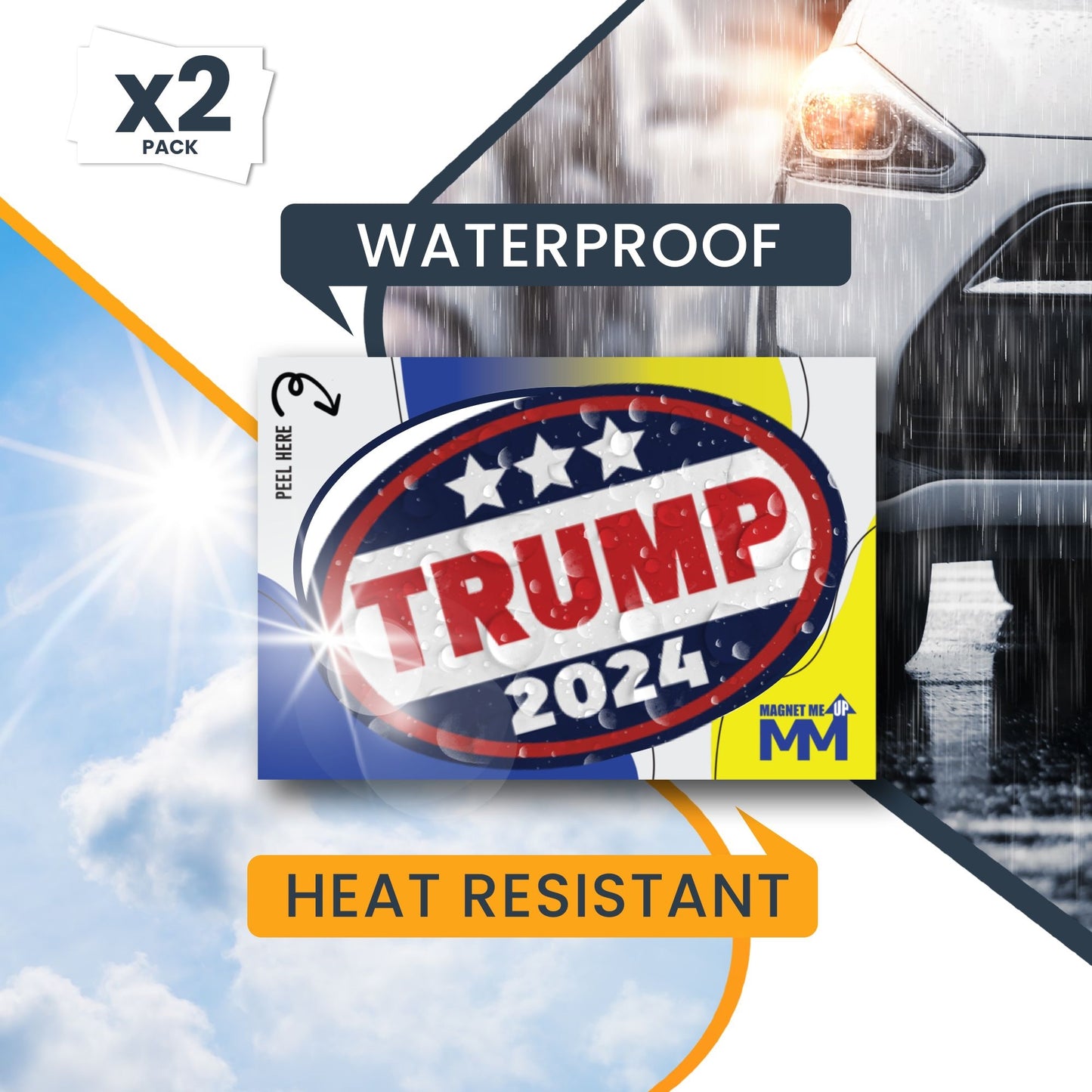 Magnet Me Up Trump 2024 Donald Trump Republican Political Party 2024 Adhesive Decal Sticker, 2 Pack, 5.5x3.5 Inch, Heavy Duty adhesion to Car Window, Bumper, etc