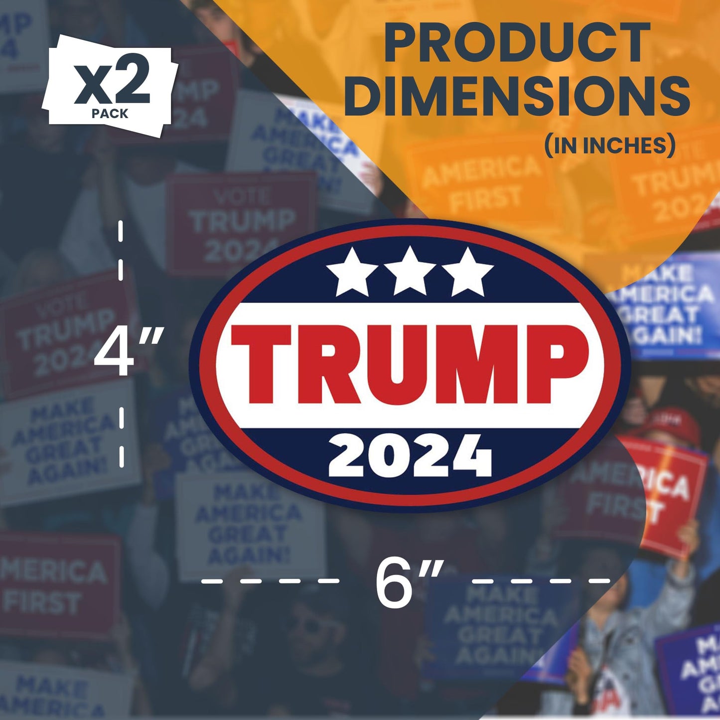 Magnet Me Up Trump 2024 Republican Party Magnet Decal, 4x6 Inch, 2 Pack, for President, Automotive Magnet for Car, or Any Magnetic Surface, Election Campaign Souvenir, Crafted in USA