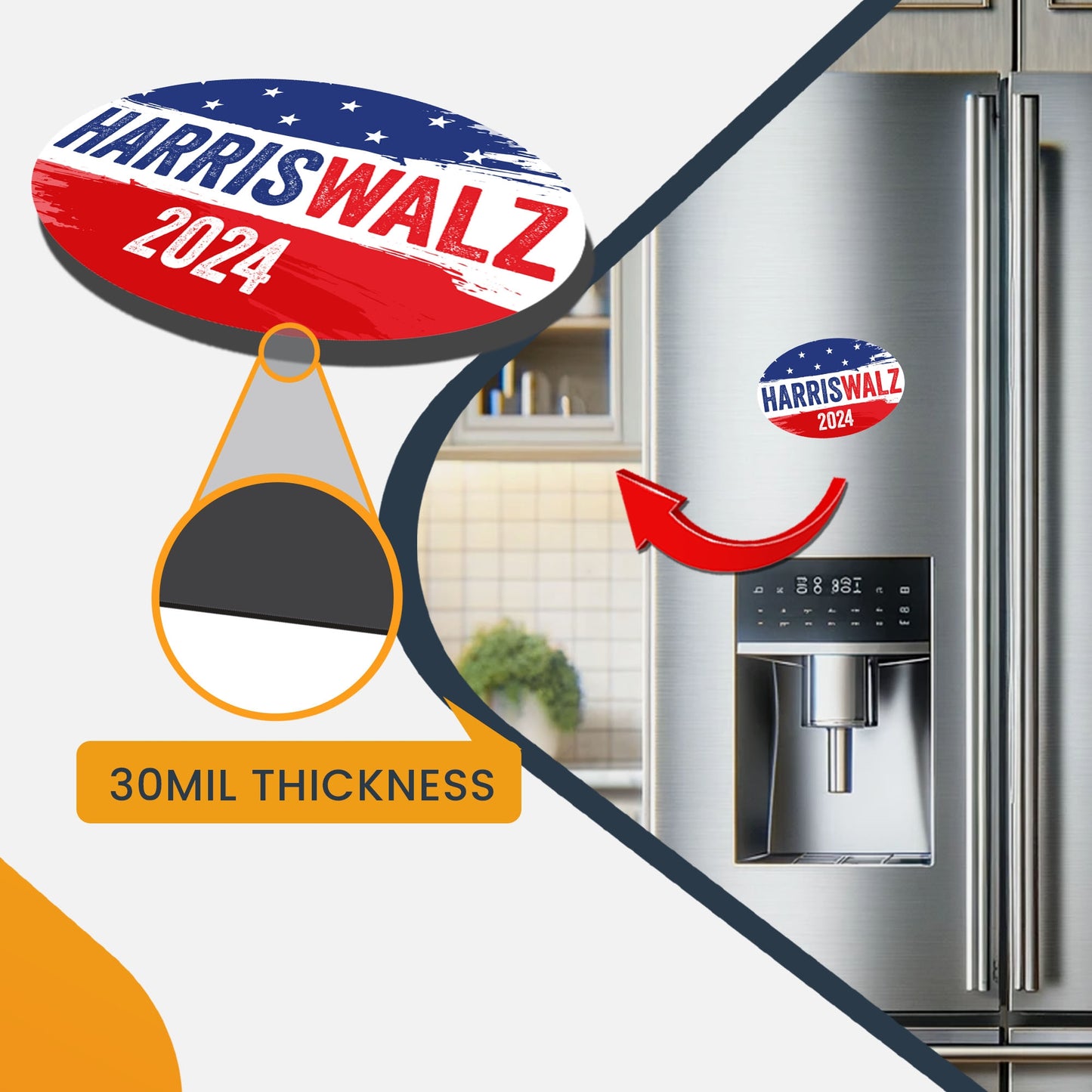 Magnet Me Up Kamala Harris Tim Walz Walts 2024 Election Magnetic Decal, 4x6 Inch Oval, President 2024, Political Campaign Souvenir, Democrat, Political Race, Any Magnetic Surface, Crafted in USA