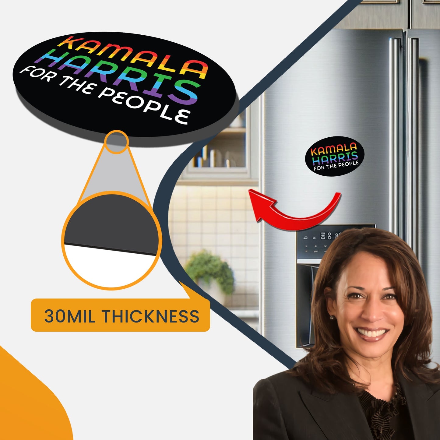 Magnet Me Up Kamala Harris 2024 Magnetic Decal, for The People, 4x6 inch Oval, Rainbow Car Magnet, Bumper Magnet