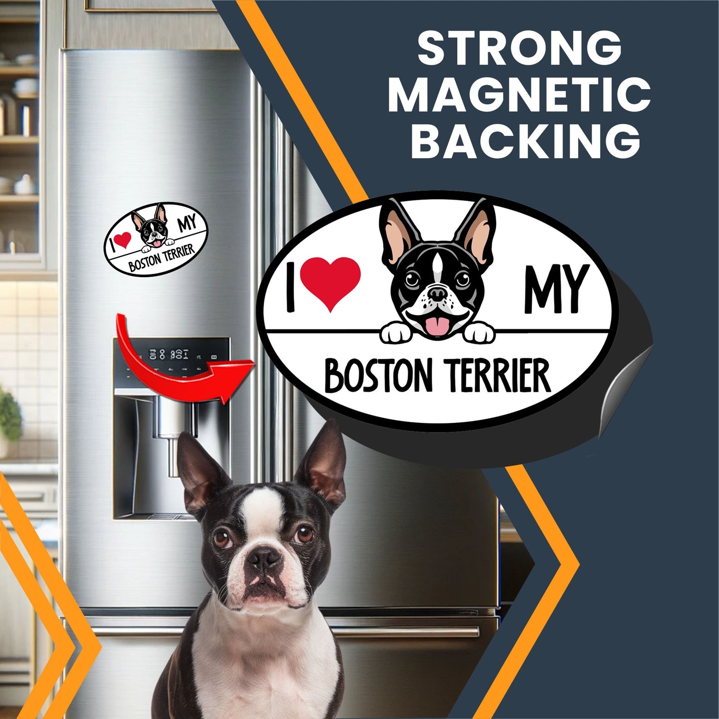 Magnet Me Up I Love My Boston Terrier Dog Breed Car Magnet Decal, 4x6 Inches Oval, Adorable Decoration for Vehicle, Fridge, and More! Cute Peeking Dog, Breed Lovers Bumper Magnet, Made in USA