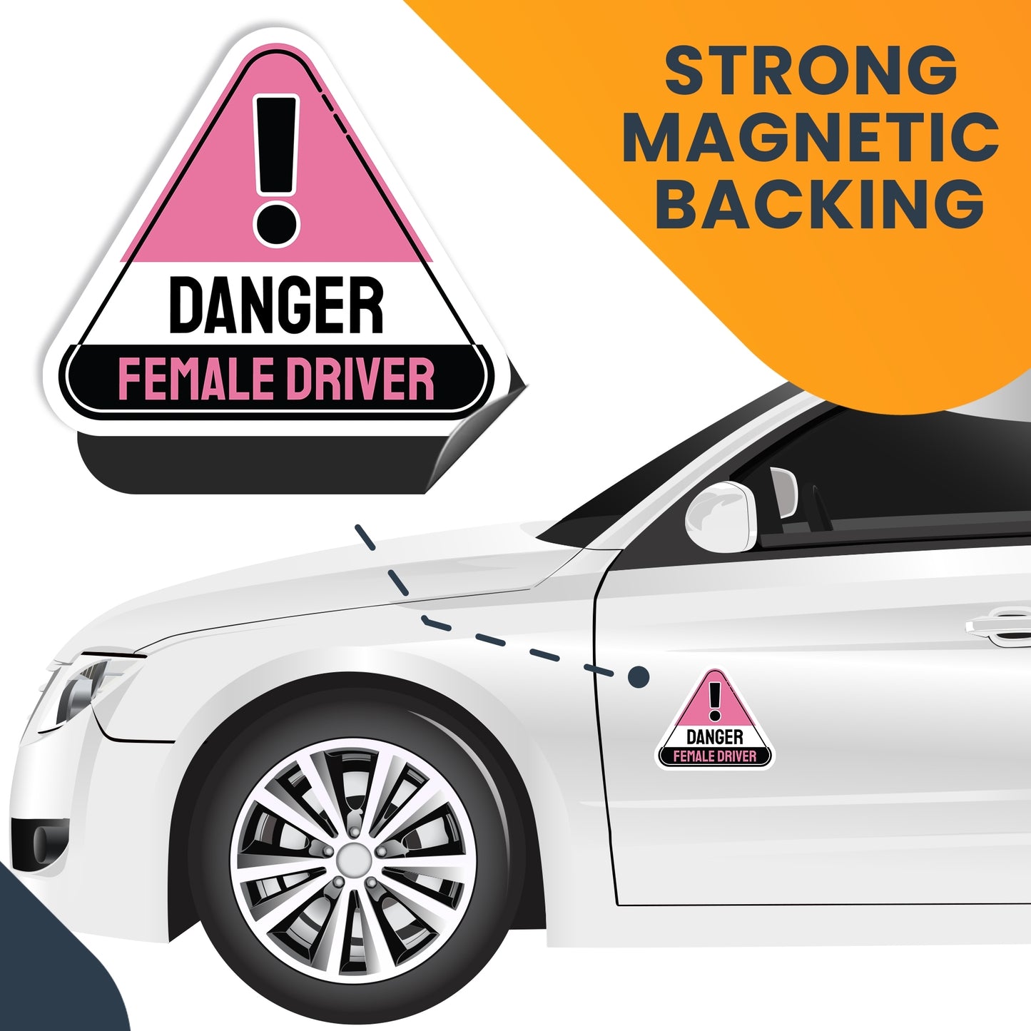 Magnet Me Up Danger Female Driver Magnet Decal, Pink and Black, Perfect for Car, Truck, SUV Or Any Magnetic Surface and Vehicle, Funny Humorous Warning Gag Gift for Women, Caution, Road Safety