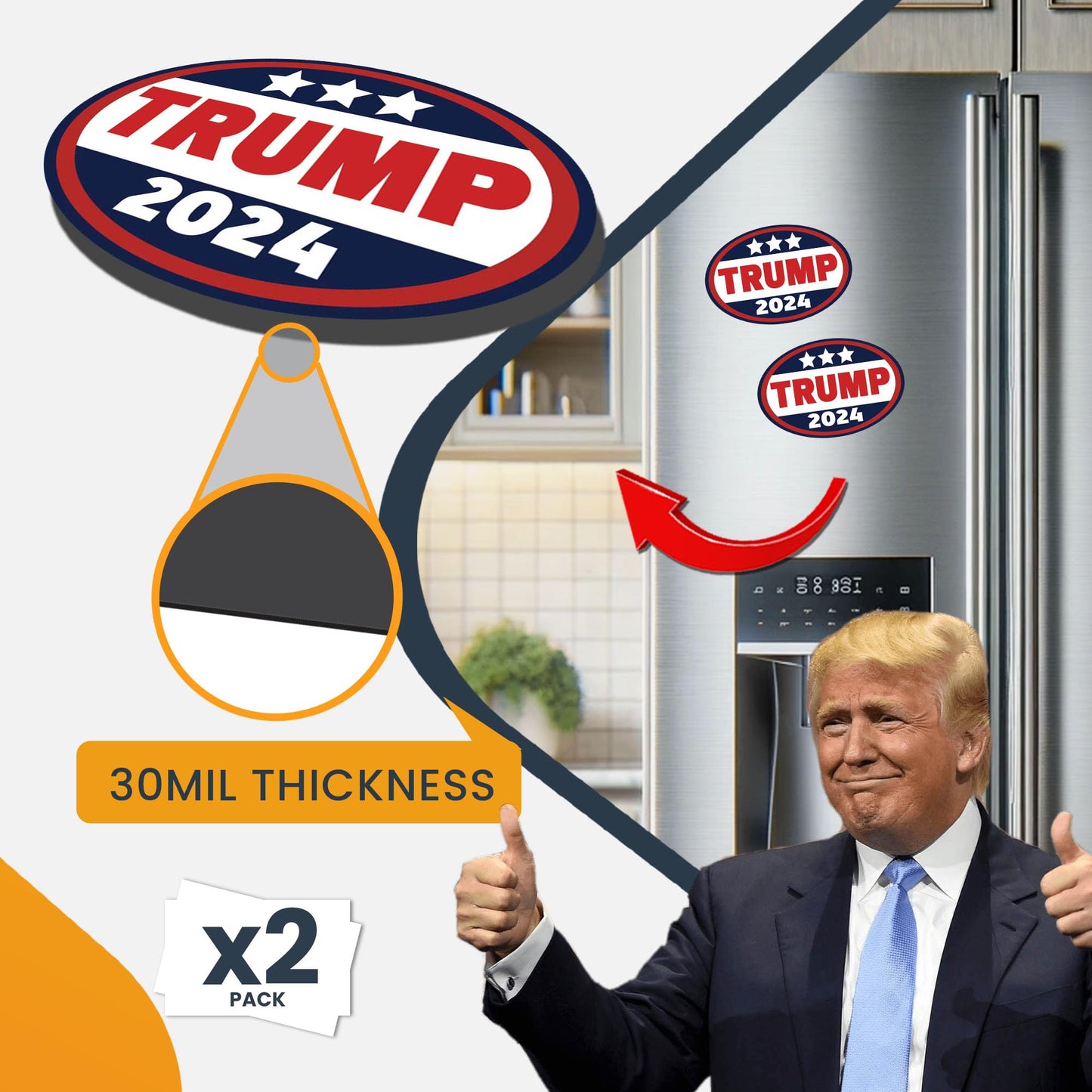 Magnet Me Up Trump 2024 Republican Party Magnet Decal, 4x6 Inch, 2 Pack, for President, Automotive Magnet for Car, or Any Magnetic Surface, Election Campaign Souvenir, Crafted in USA