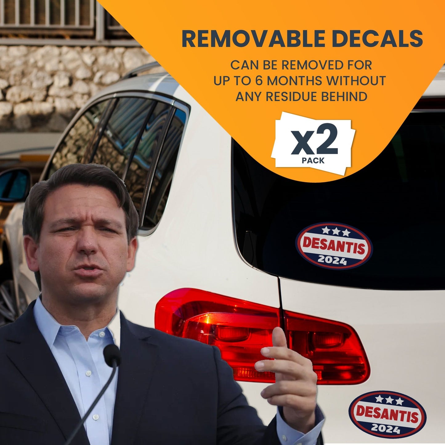 Magnet Me Up DeSantis 2024 Ronald DeSantis Republican Political Party 2024 Adhesive Decal Sticker, 2 Pack, 5.5x3.5 Inch, Heavy Duty adhesion to Car Window, Bumper, etc