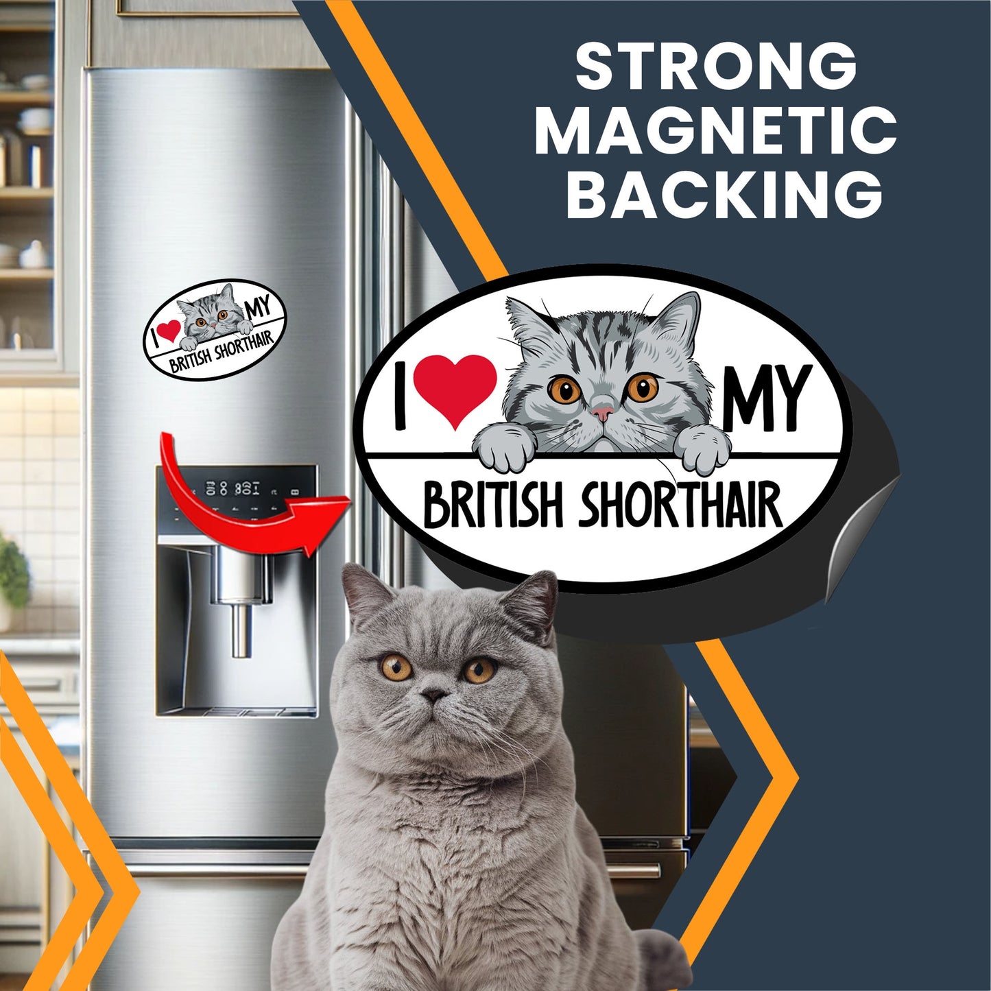 Magnet Me Up I Love My British Shorthair Cat Breed Car Magnet Decal, 4x6 Inches, Cute Peeking Cat Design Bumper Magnet, Pet Lover Gifts