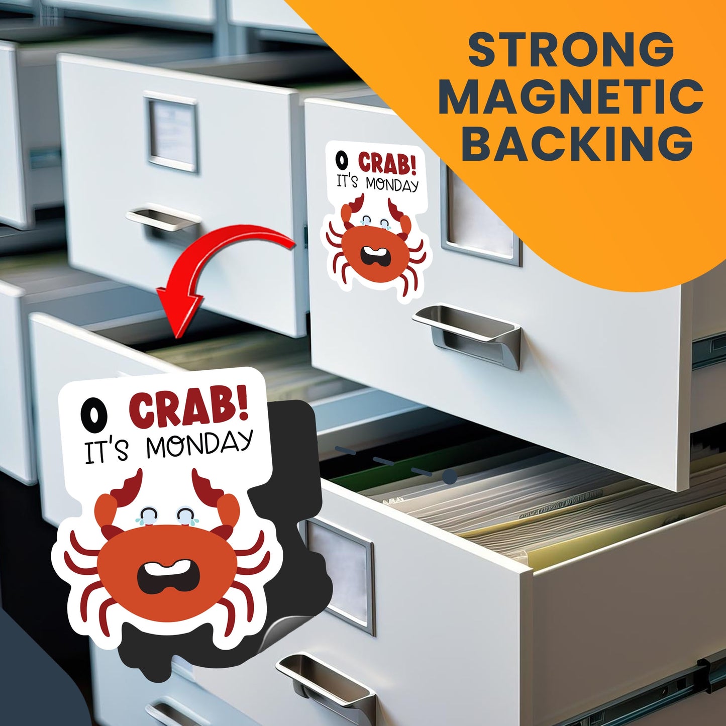 Magnet Me U p Oh Crab It's Monday Magnet Decal, 4.5x5.5 Inch, Funny Cute Summer Seafood Joke Gag Gift, Automotive Magnet for Car, Truck, SUV, Tropical Summer Vibes, Crafted in USA